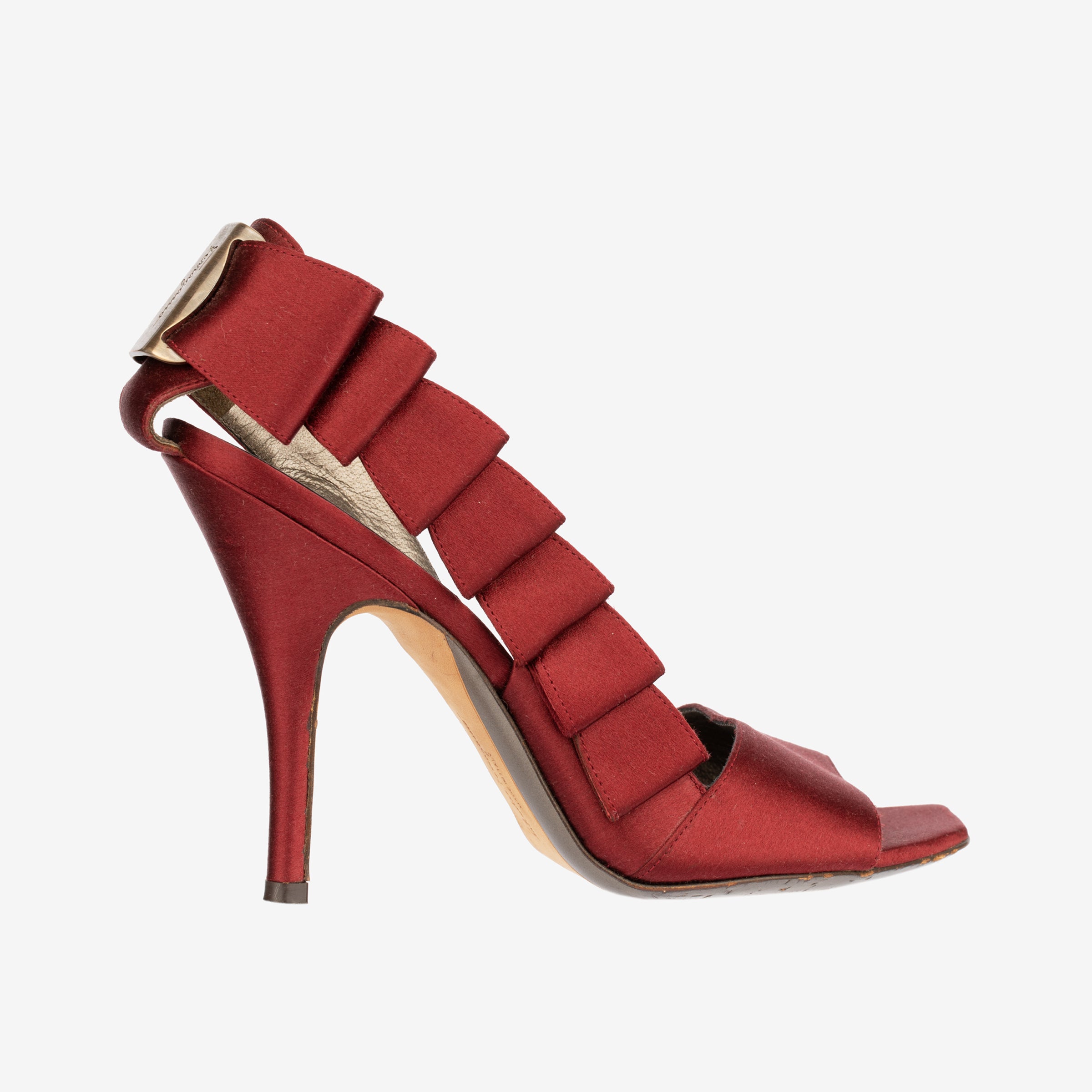 Salvatore Ferragamo Red Satin Bow-Detail Stiletto Heels - Size 6.5