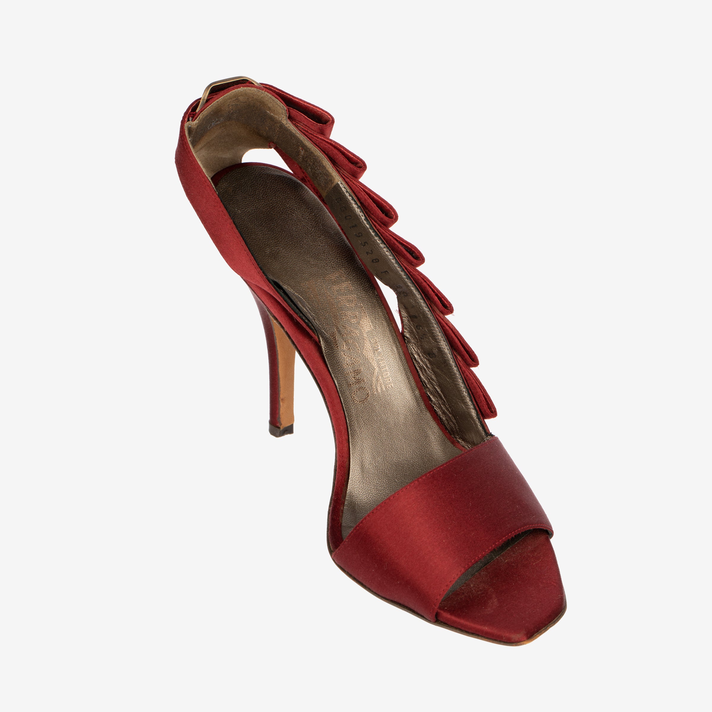 Salvatore Ferragamo Red Satin Bow-Detail Stiletto Heels - Size 6.5