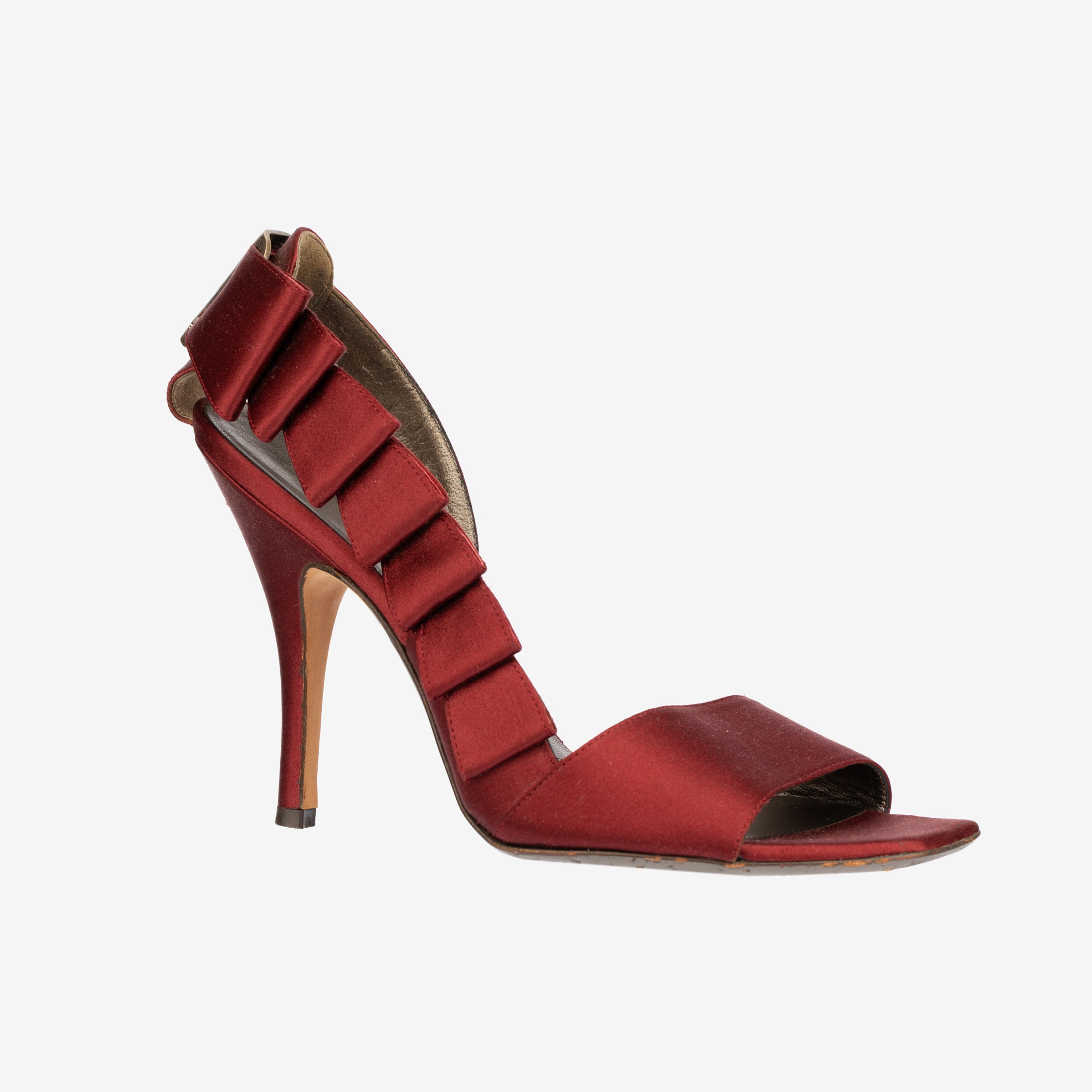 Salvatore Ferragamo Red Satin Bow-Detail Stiletto Heels - Size 6.5