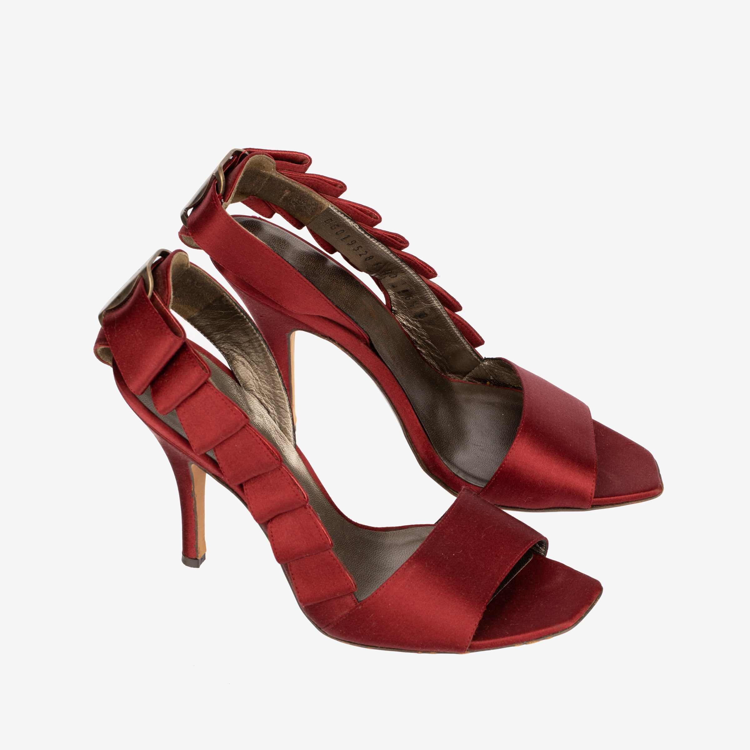 Salvatore Ferragamo Red Satin Bow-Detail Stiletto Heels - Size 6.5