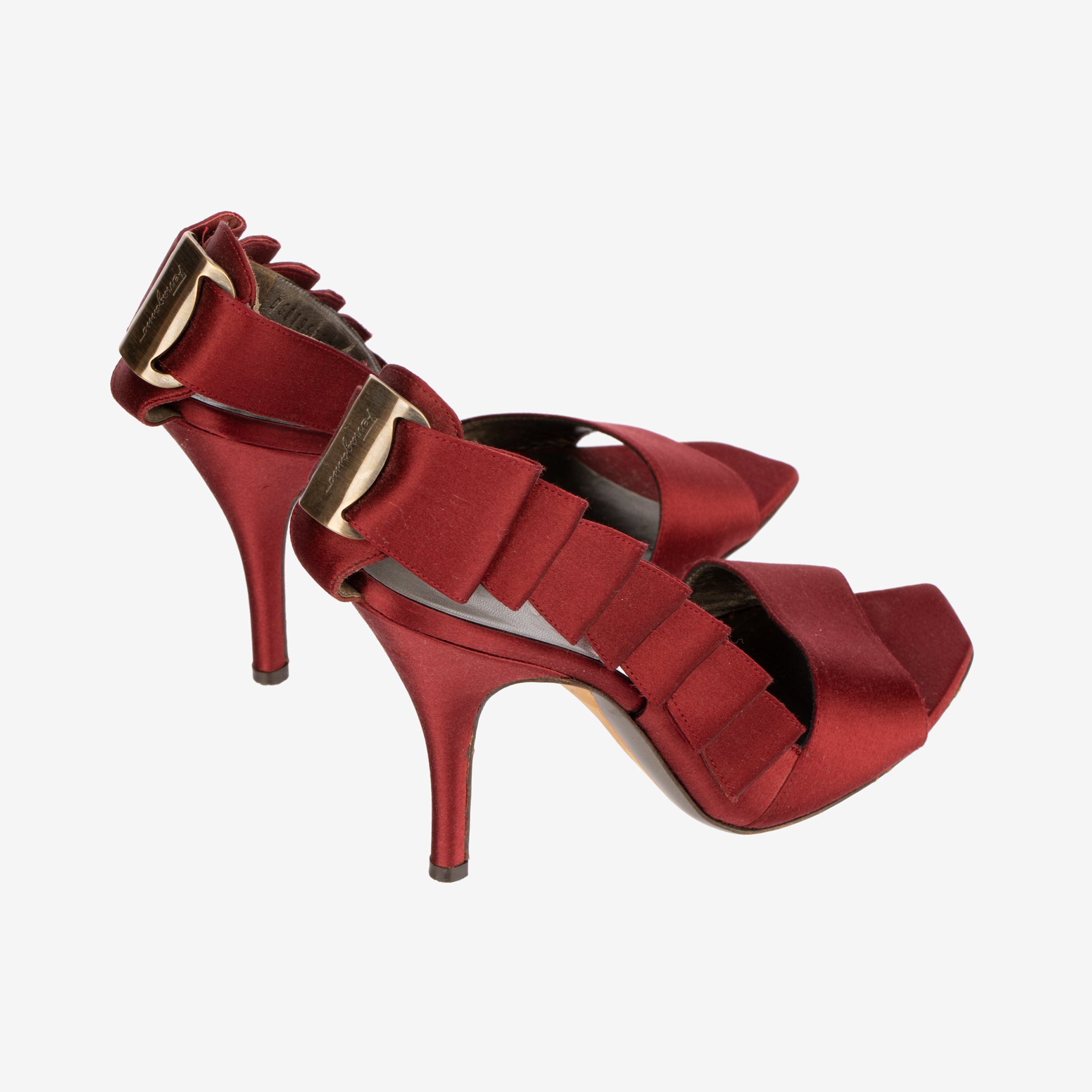 Salvatore Ferragamo Red Satin Bow-Detail Stiletto Heels - Size 6.5