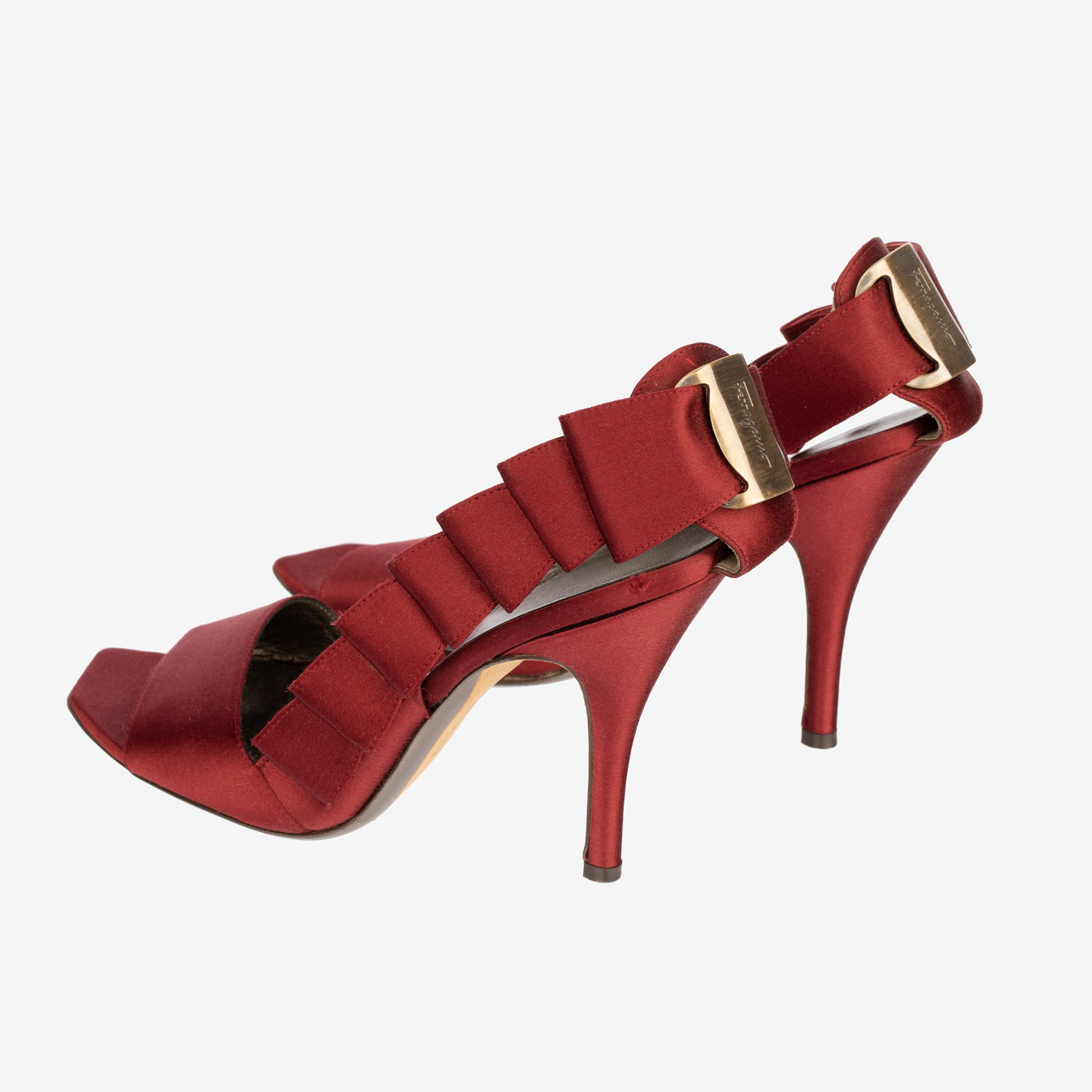 Salvatore Ferragamo Red Satin Bow-Detail Stiletto Heels - Size 6.5