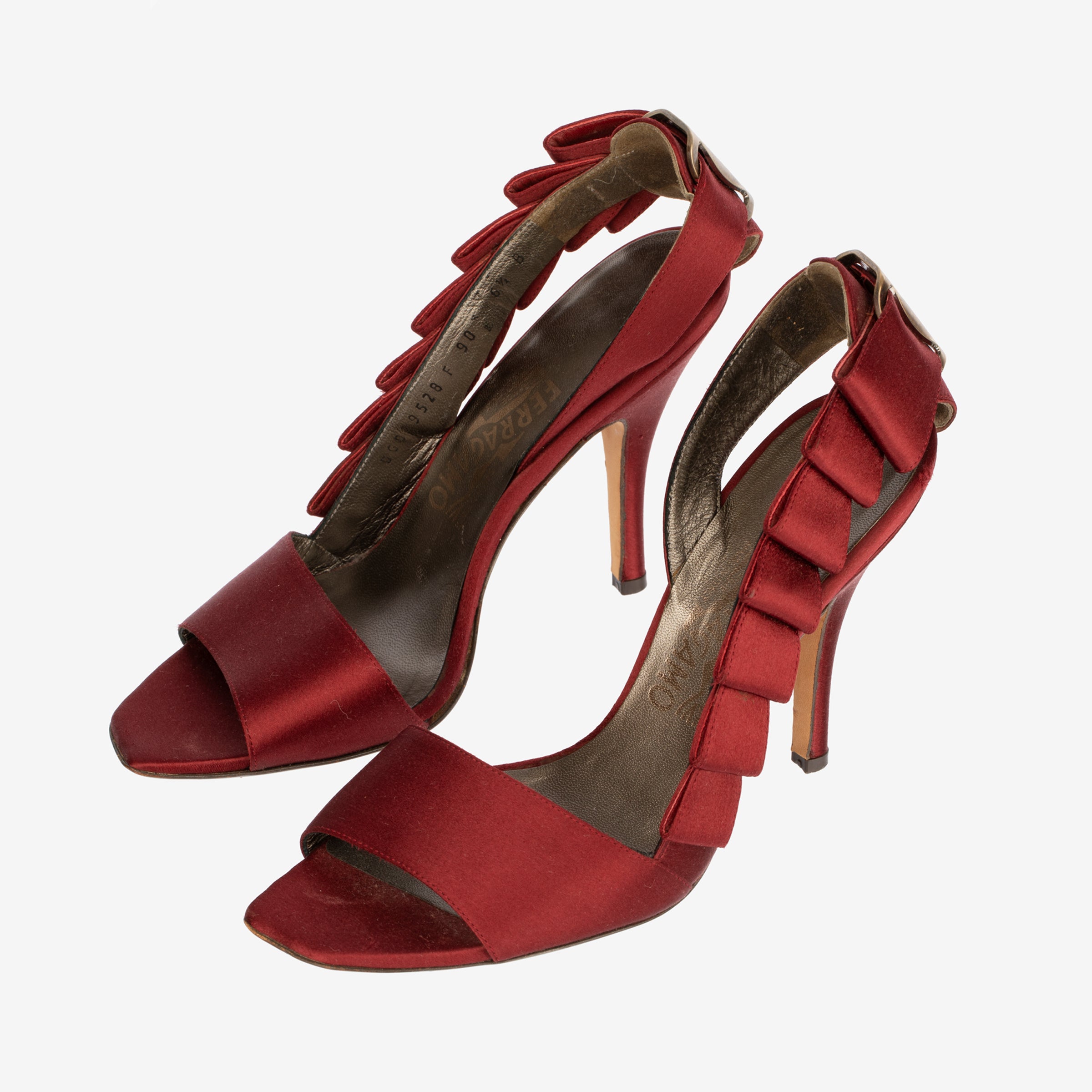 Salvatore Ferragamo Red Satin Bow-Detail Stiletto Heels - Size 6.5
