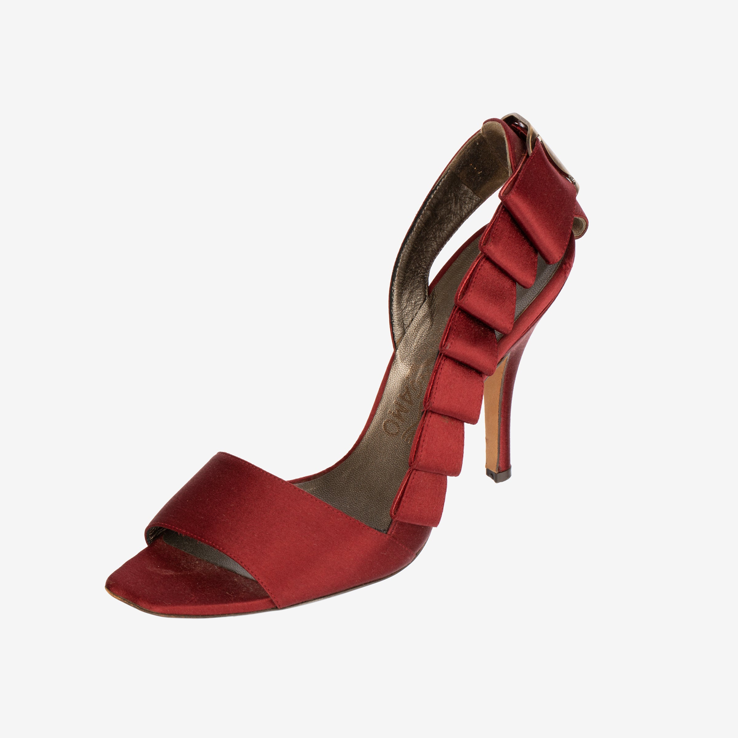 Salvatore Ferragamo Red Satin Bow-Detail Stiletto Heels - Size 6.5