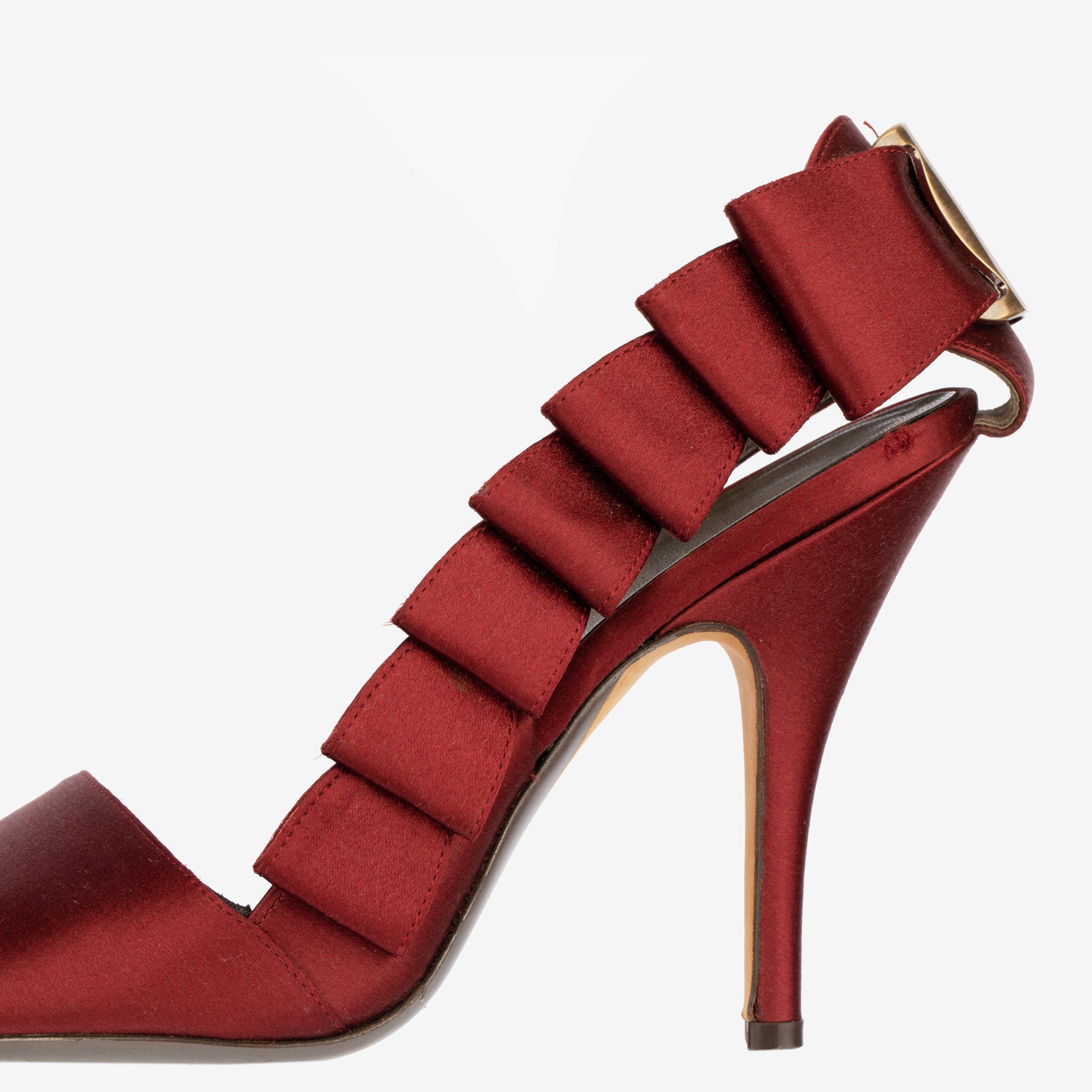 Salvatore Ferragamo Red Satin Bow-Detail Stiletto Heels - Size 6.5