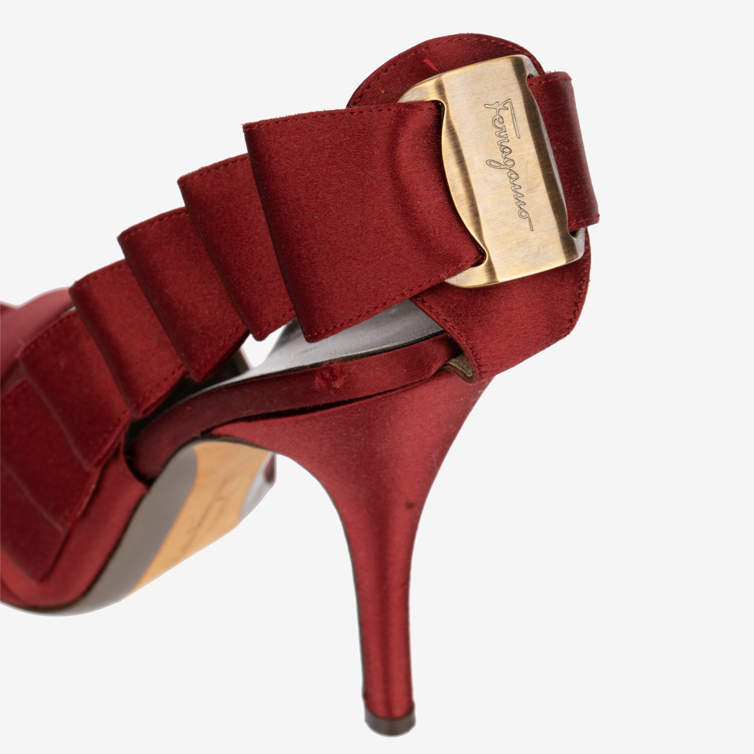 Salvatore Ferragamo Red Satin Bow-Detail Stiletto Heels - Size 6.5
