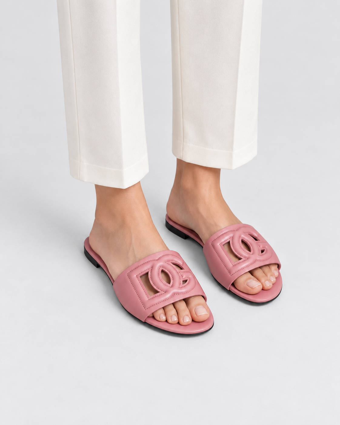Dolce & Gabbana Pink DG Logo Cut Out Slides | Size 38