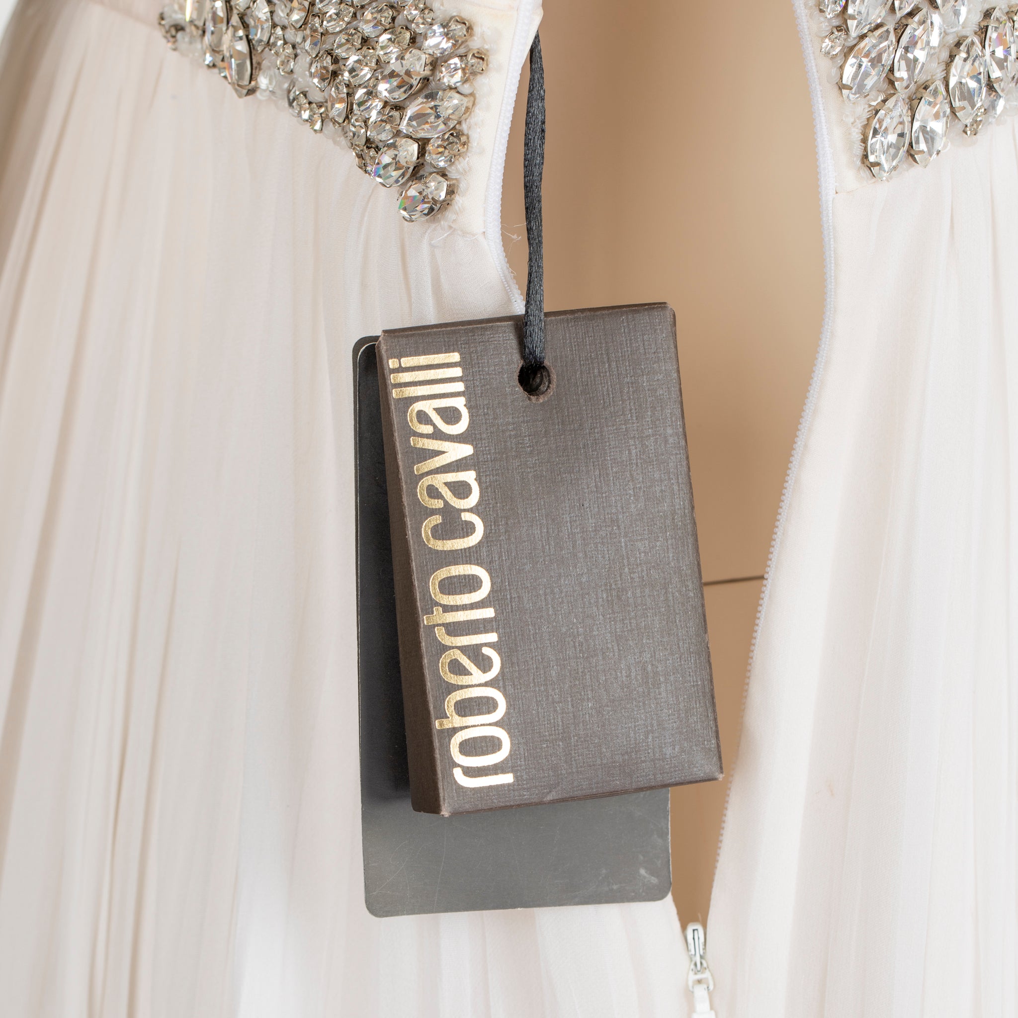Roberto Cavalli Ivory Gown with Crystal Details 38 IT