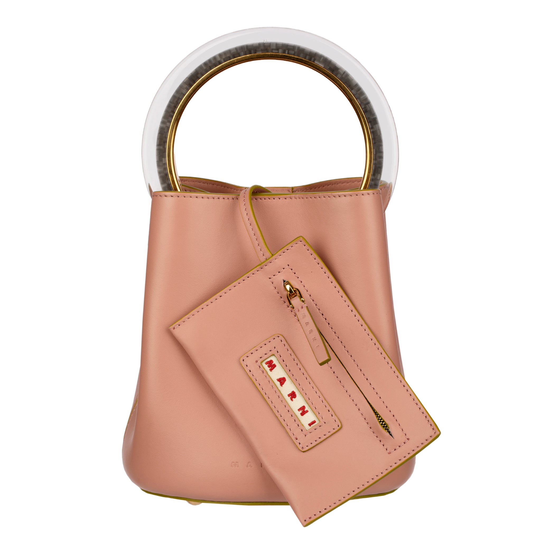 Marni Dusty Pink Pannier Bucket Bag with Acetate Top Handle and Detachable Pouch