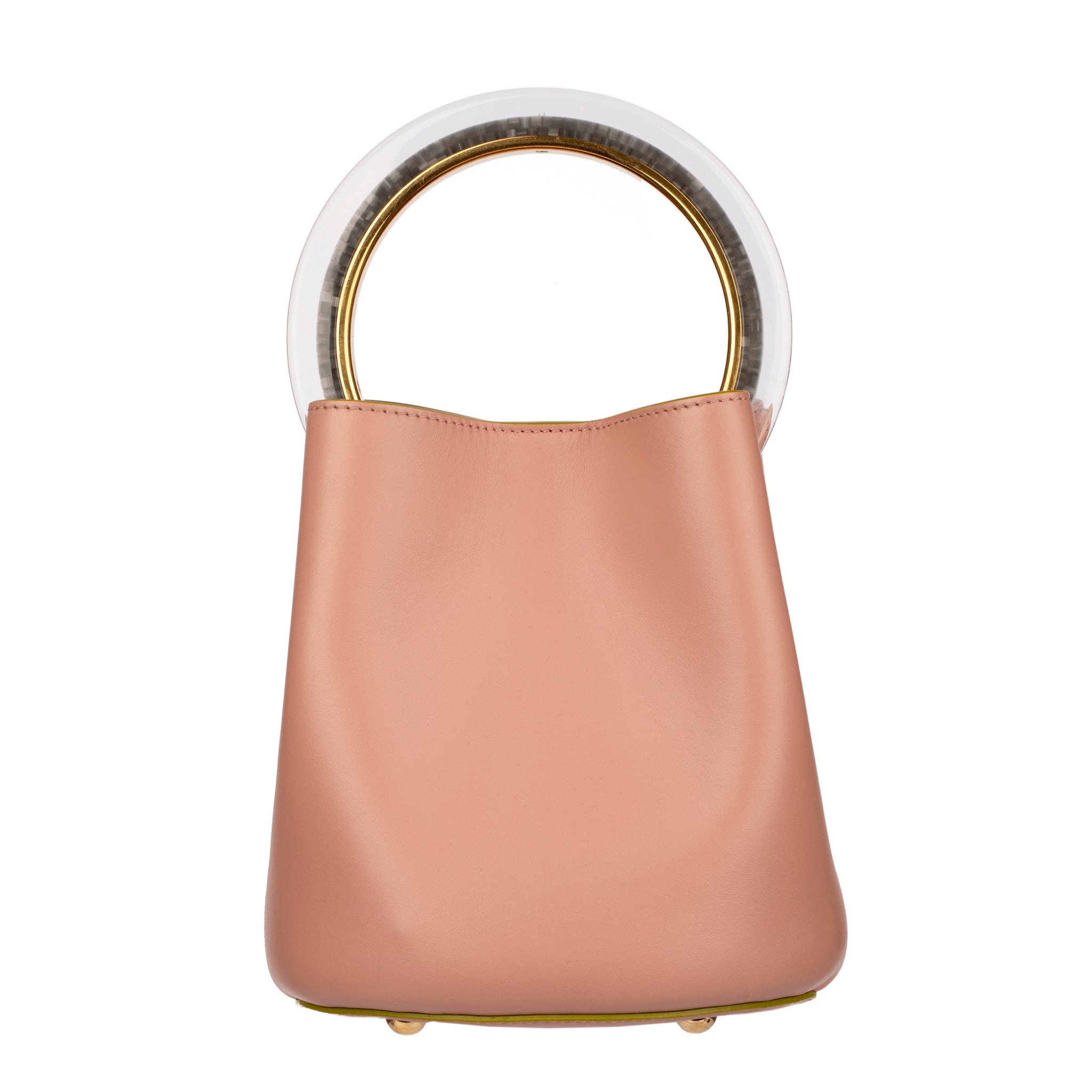 Marni Dusty Pink Pannier Bucket Bag with Acetate Top Handle and Detachable Pouch
