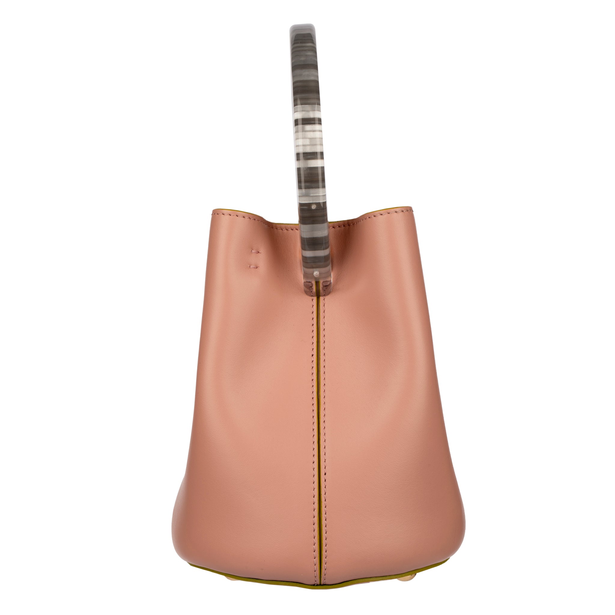 Marni Dusty Pink Pannier Bucket Bag with Acetate Top Handle and Detachable Pouch