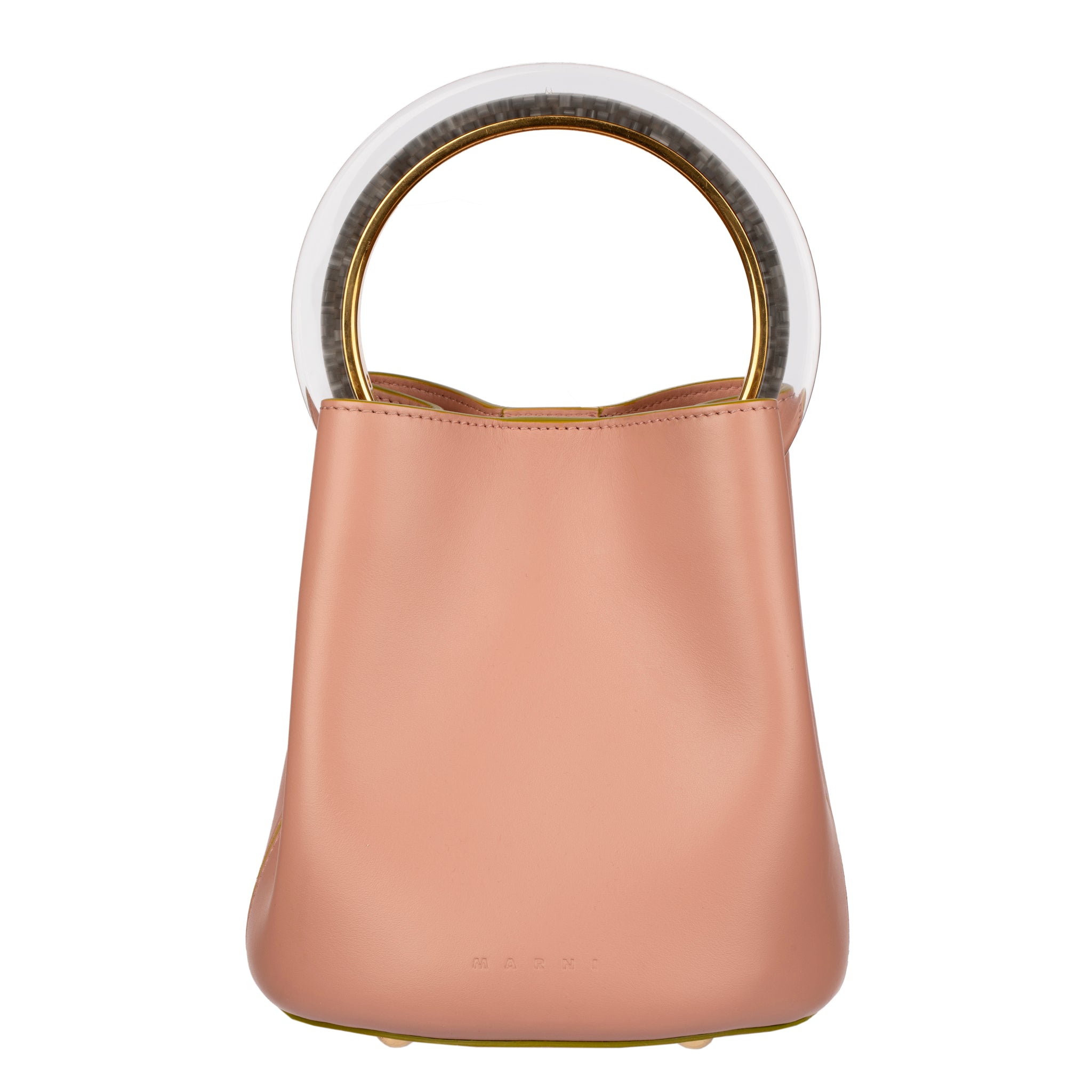 Marni Dusty Pink Pannier Bucket Bag with Acetate Top Handle and Detachable Pouch