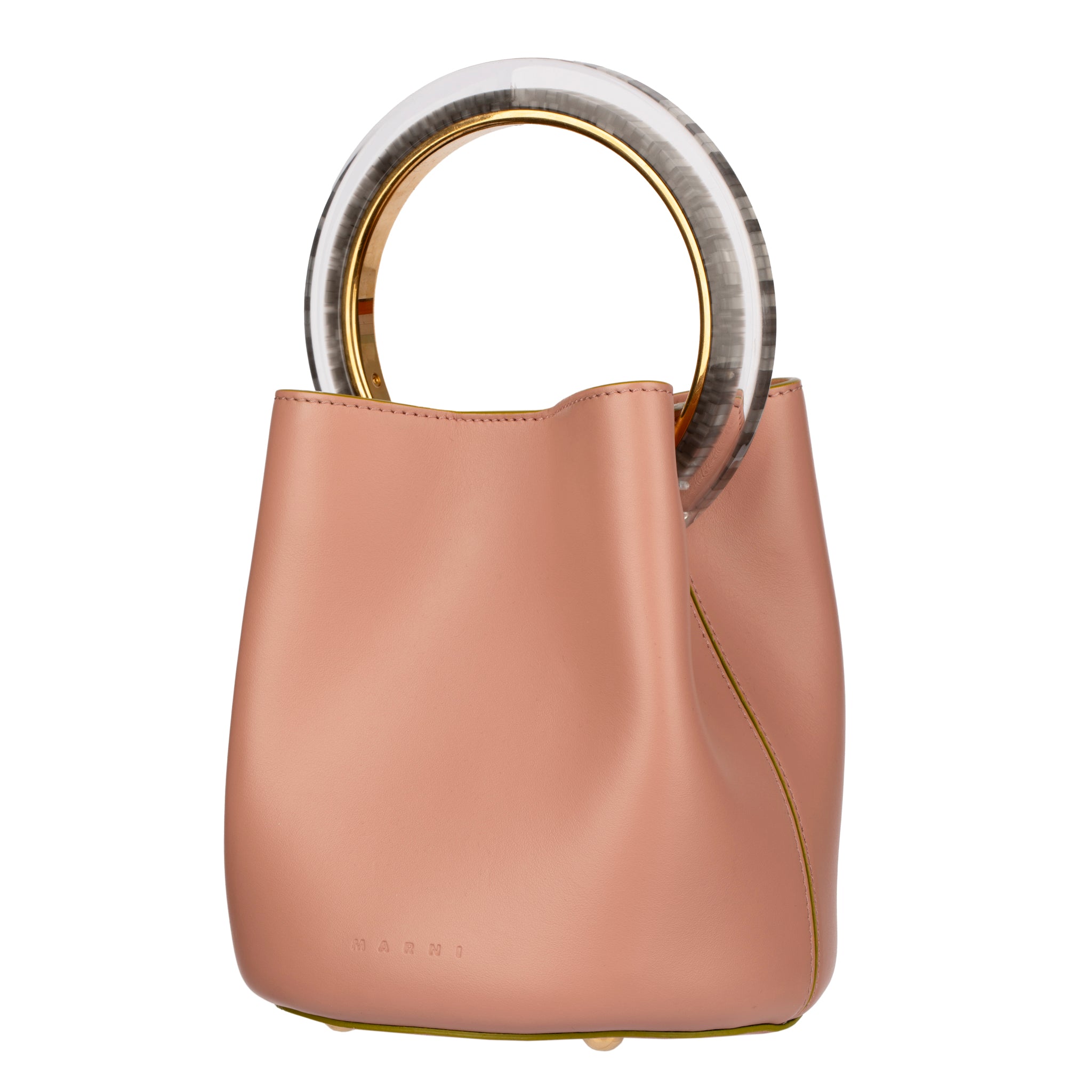 Marni Dusty Pink Pannier Bucket Bag with Acetate Top Handle and Detachable Pouch