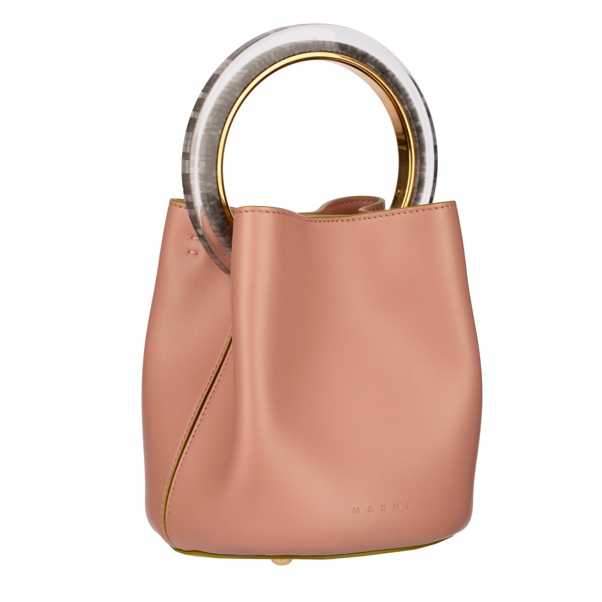 Marni Dusty Pink Pannier Bucket Bag with Acetate Top Handle and Detachable Pouch