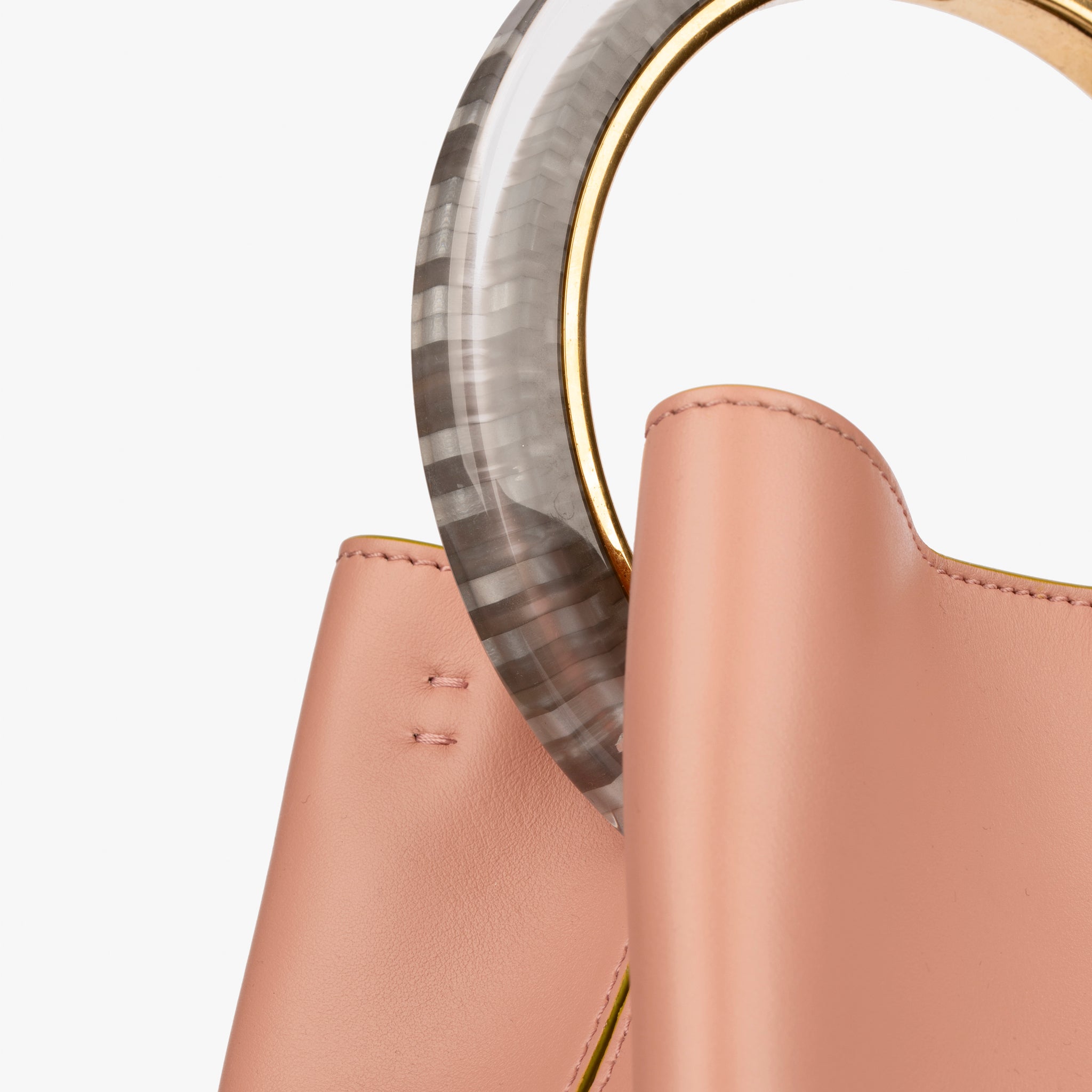 Marni Dusty Pink Pannier Bucket Bag with Acetate Top Handle and Detachable Pouch
