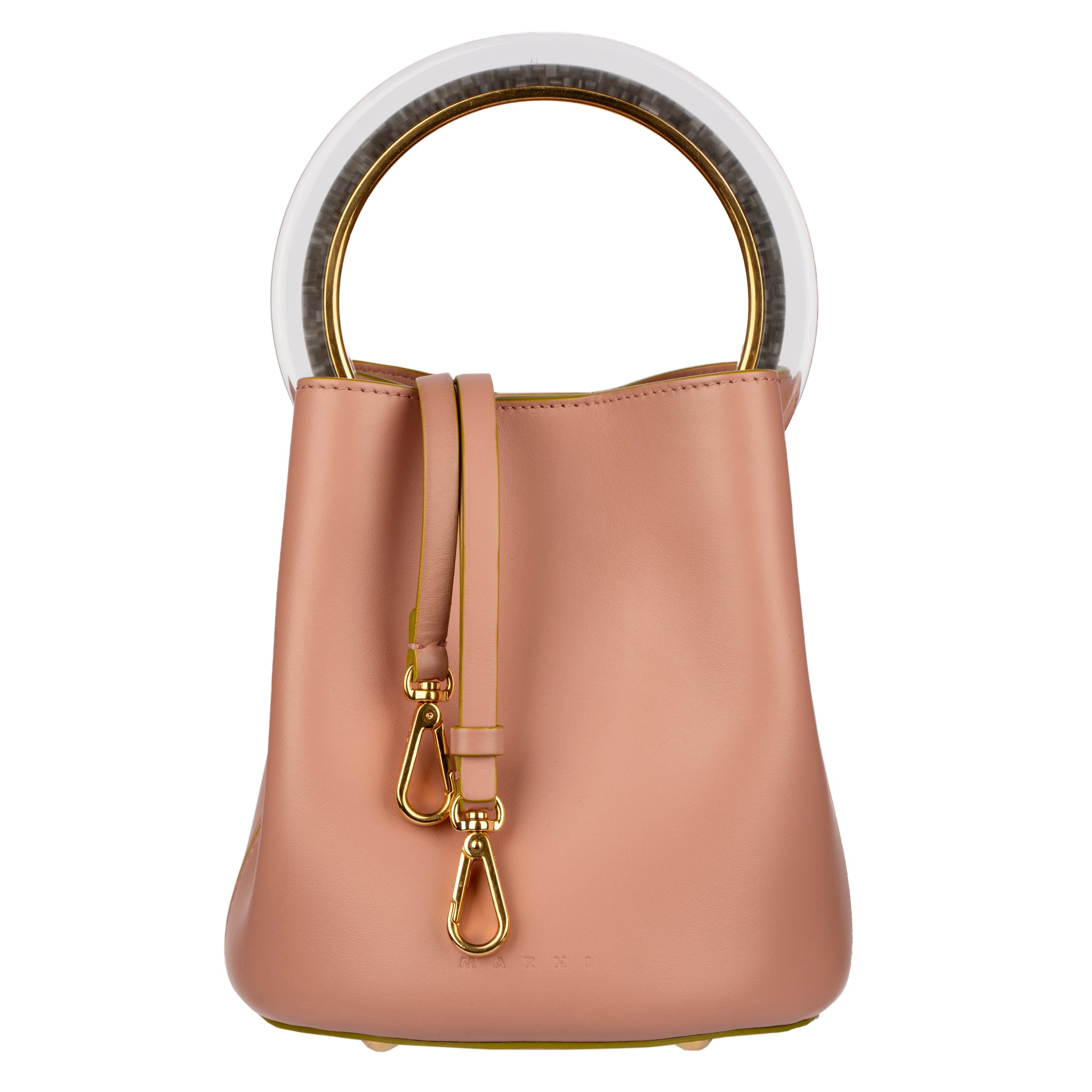 Marni Dusty Pink Pannier Bucket Bag with Acetate Top Handle and Detachable Pouch