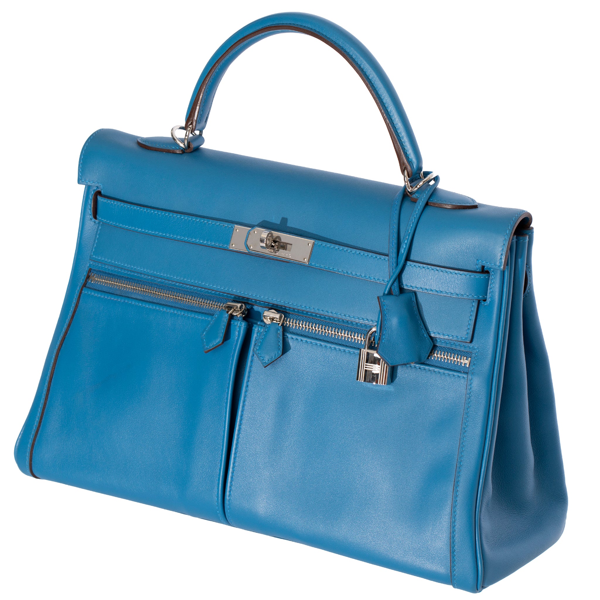 Hermes Kelly Lakis 35cm Blue Hydra Swift Leather Palladium Hardware