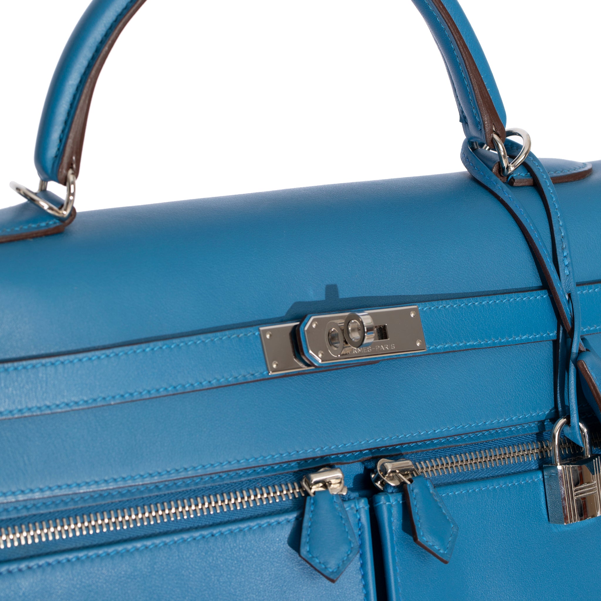 Hermes Kelly Lakis 35cm Blue Hydra Swift Leather Palladium Hardware