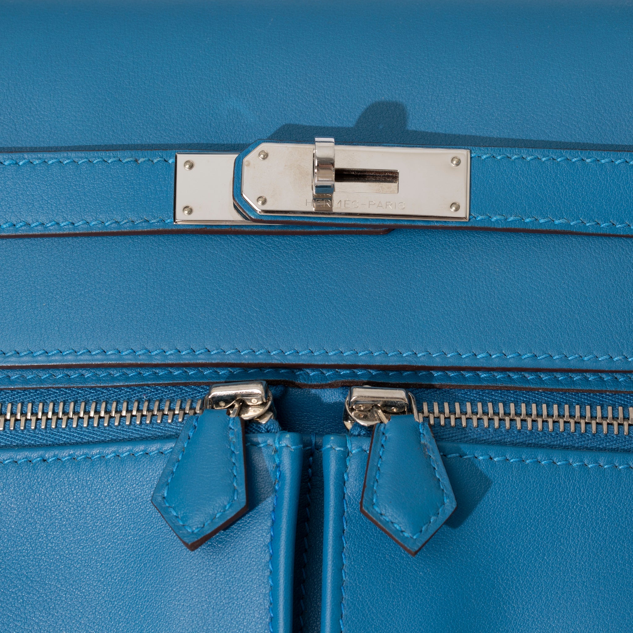 Hermes Kelly Lakis 35cm Blue Hydra Swift Leather Palladium Hardware