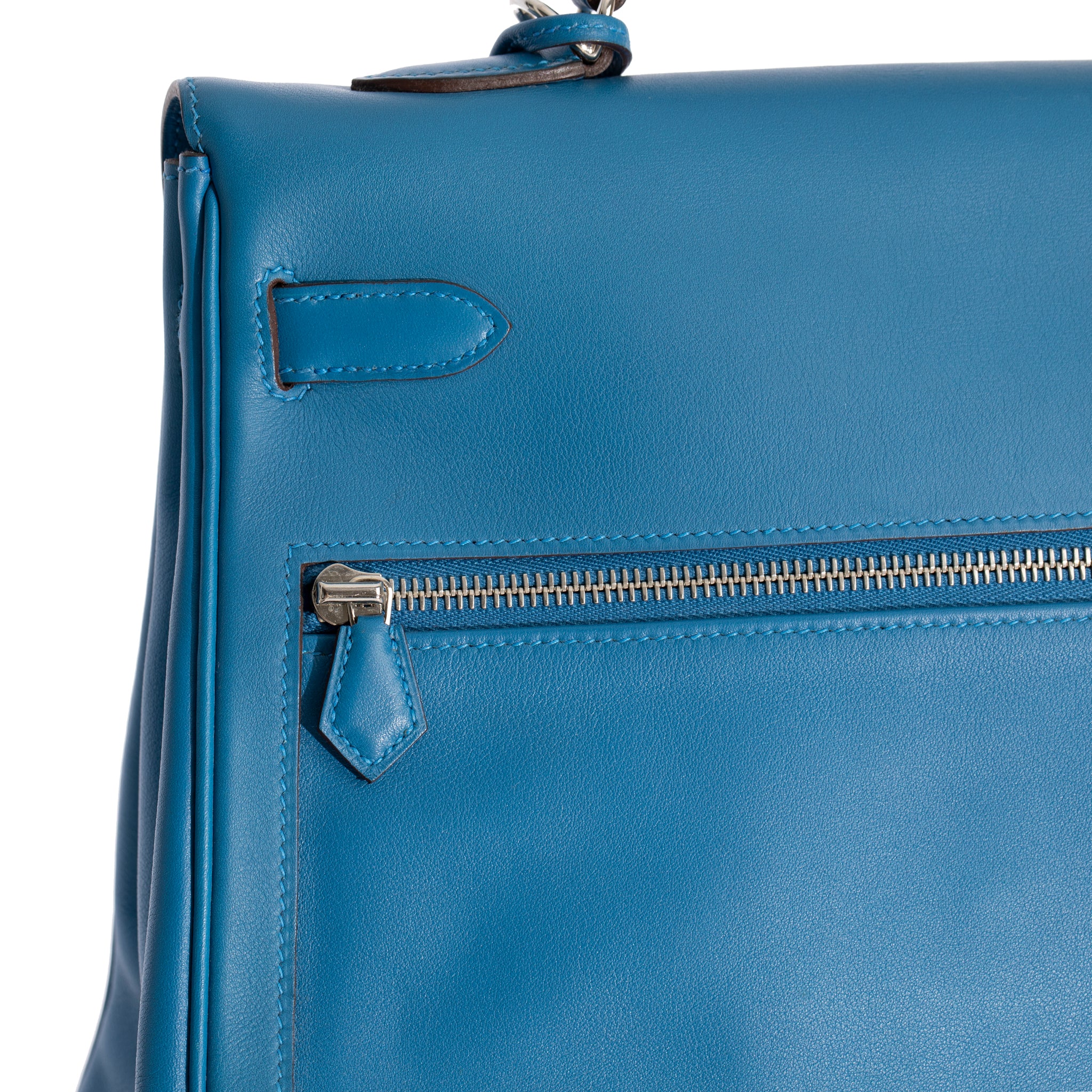 Hermes Kelly Lakis 35cm Blue Hydra Swift Leather Palladium Hardware