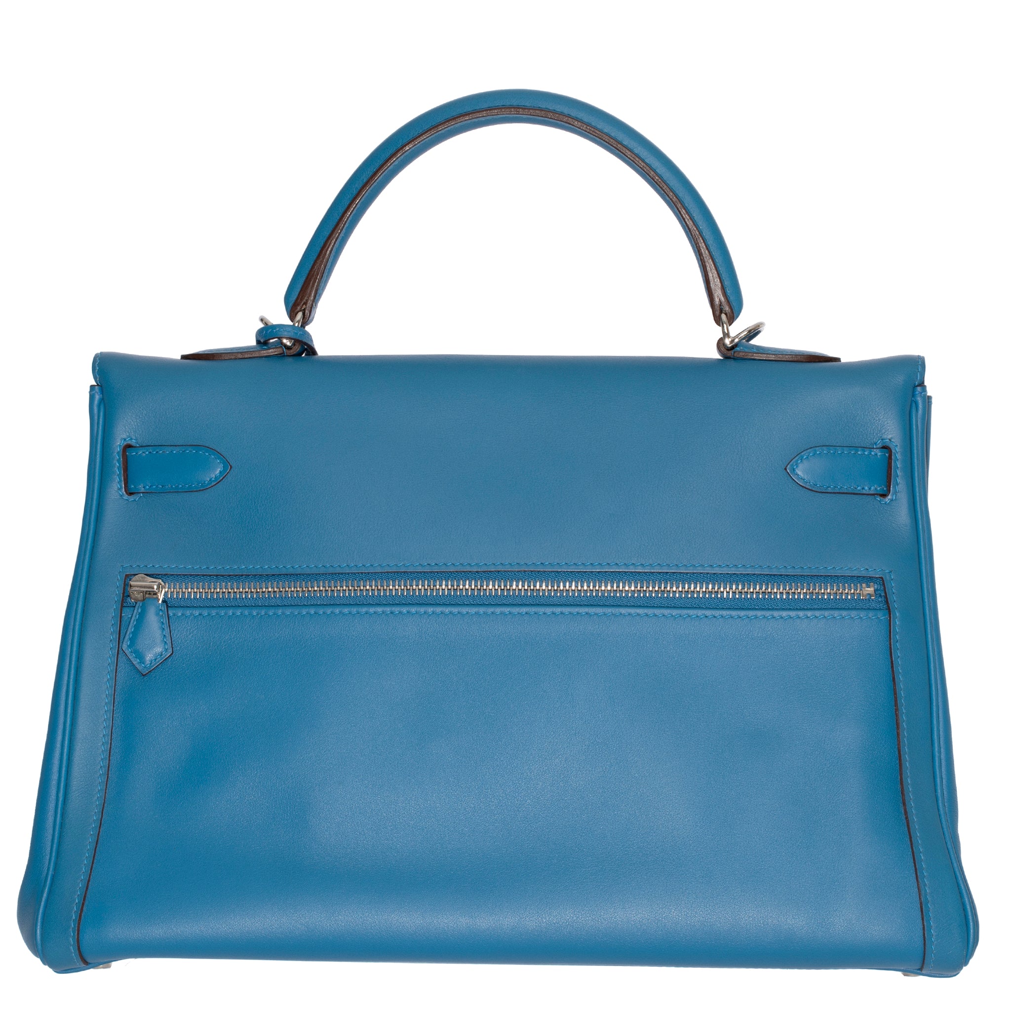 Hermes Kelly Lakis 35cm Blue Hydra Swift Leather Palladium Hardware