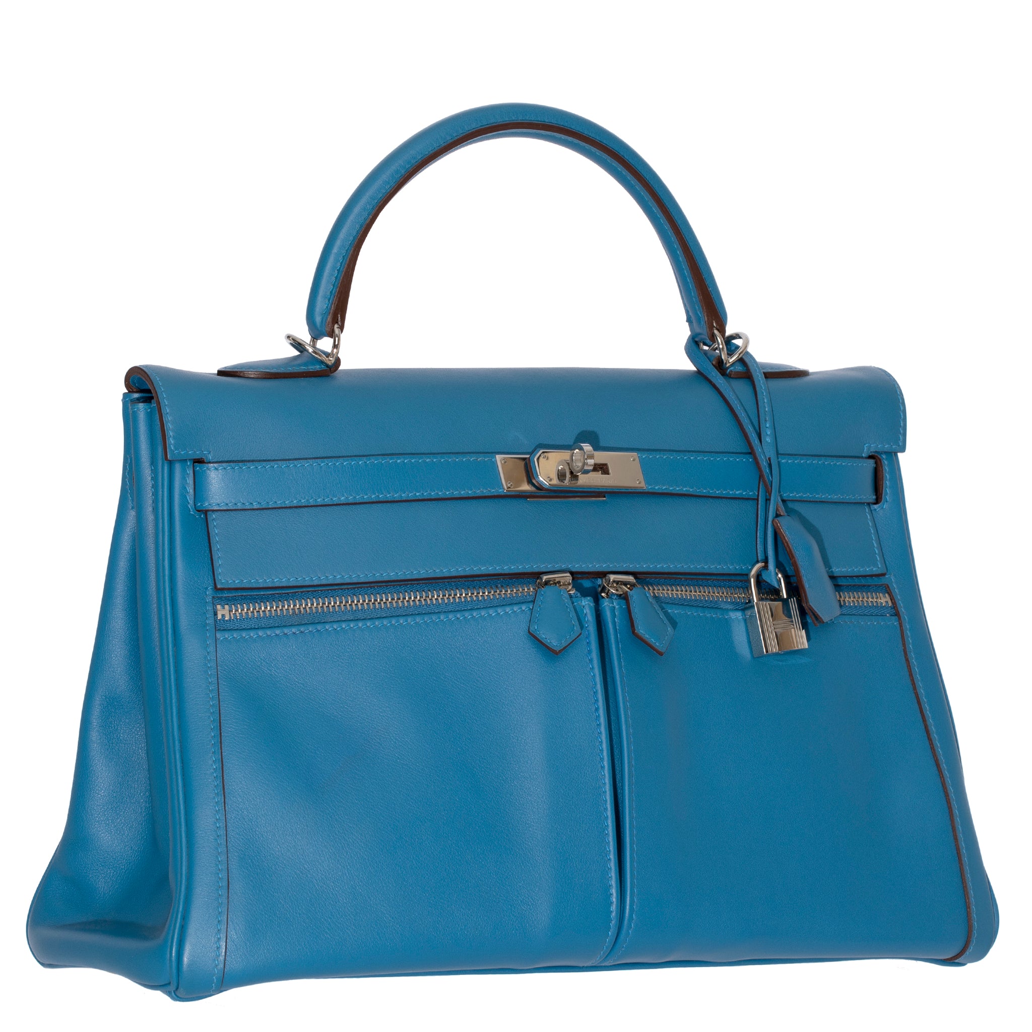 Hermes Kelly Lakis 35cm Blue Hydra Swift Leather Palladium Hardware