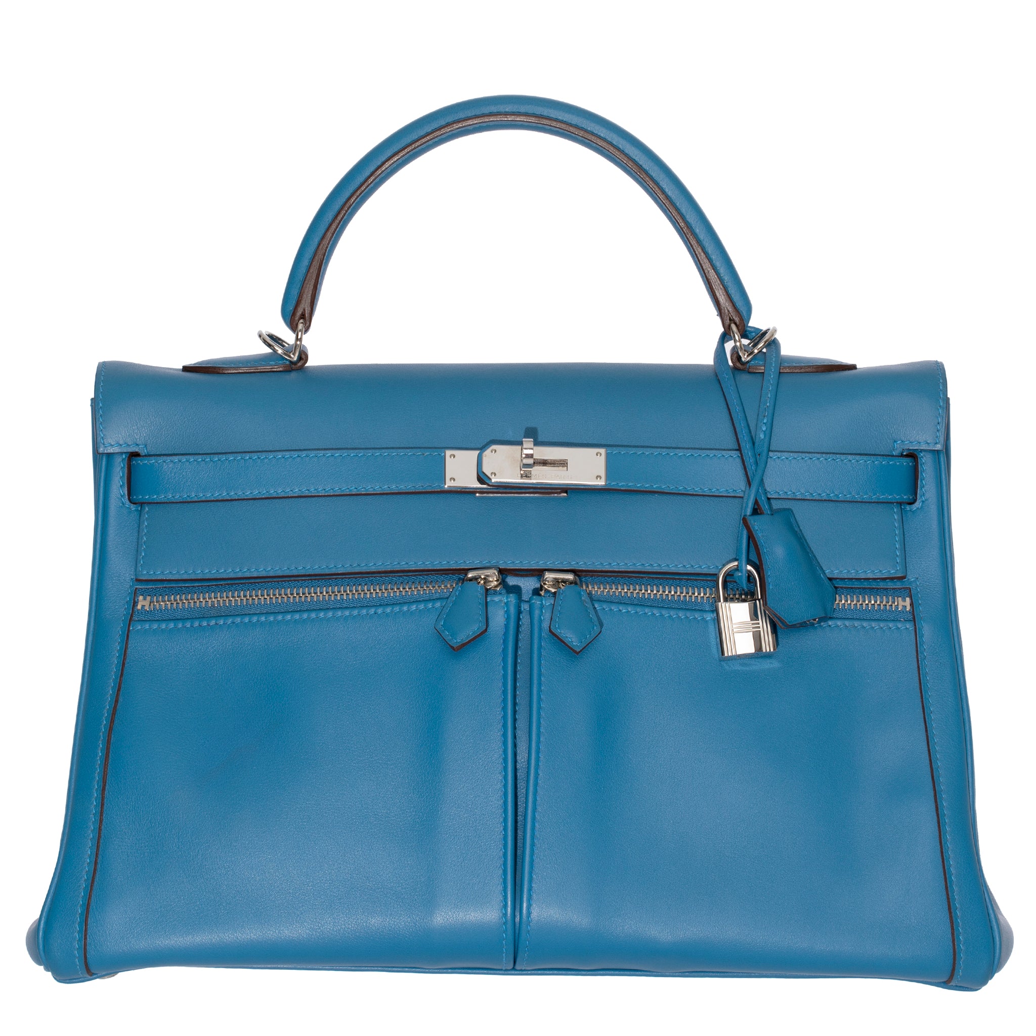Hermes Kelly Lakis 35cm Blue Hydra Swift Leather Palladium Hardware
