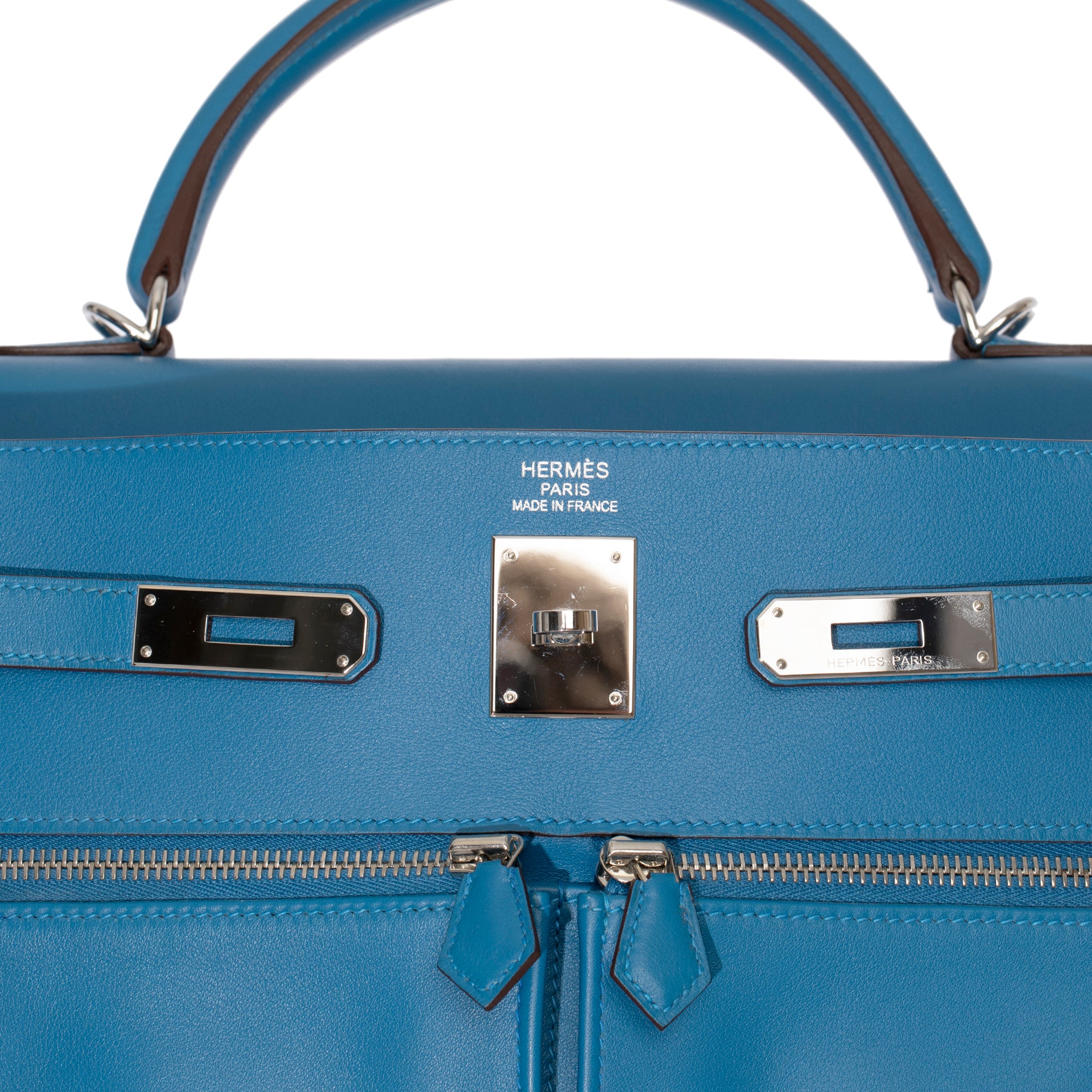 Hermes Kelly Lakis 35cm Blue Hydra Swift Leather Palladium Hardware