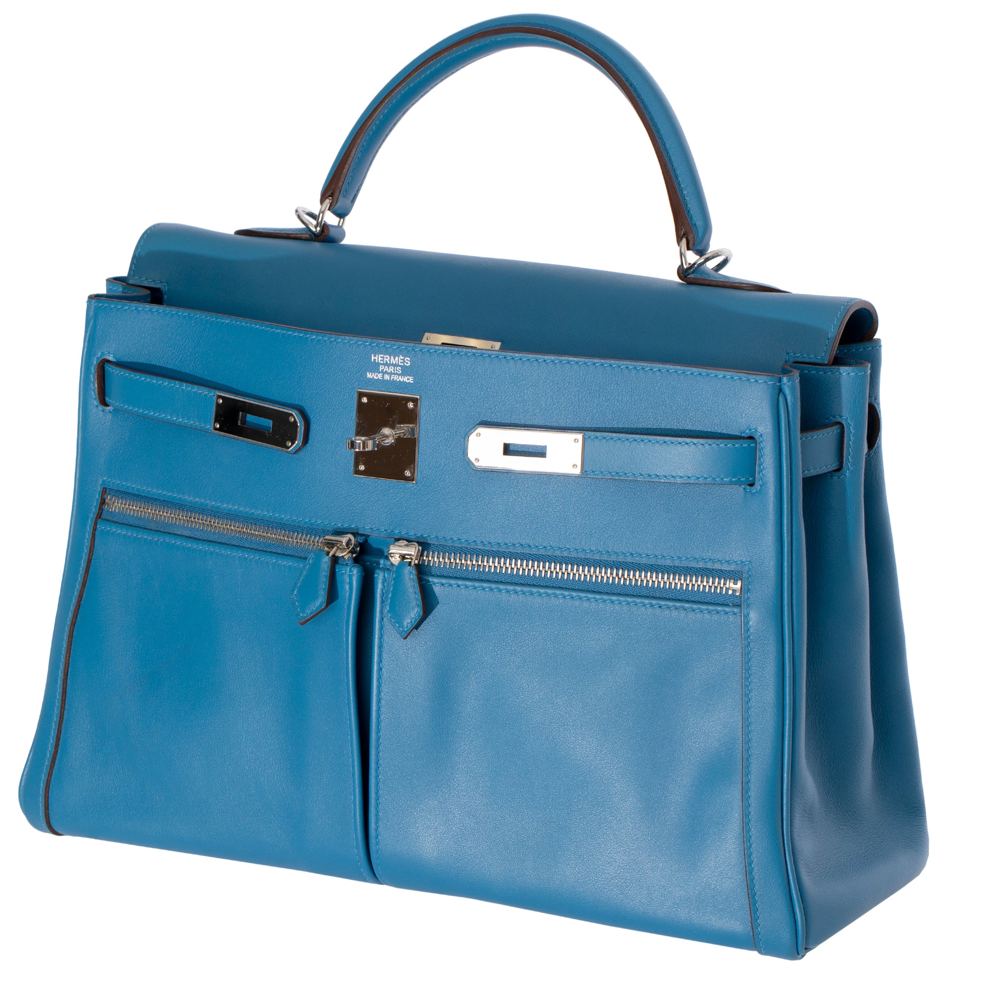 Hermes Kelly Lakis 35cm Blue Hydra Swift Leather Palladium Hardware