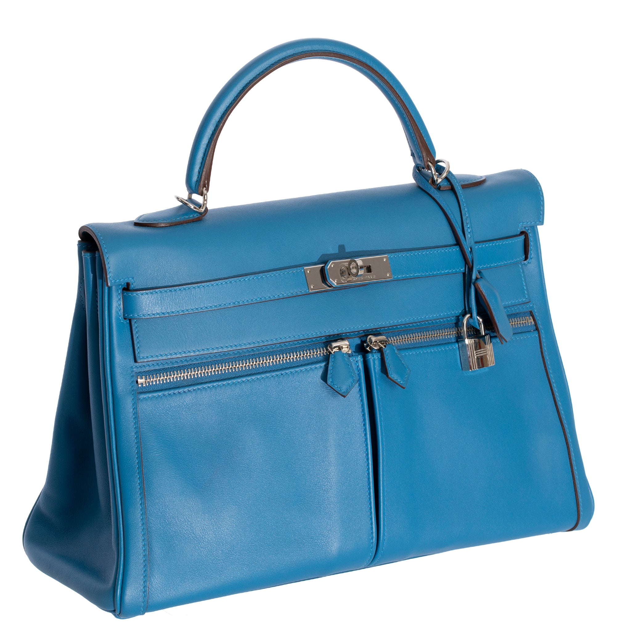 Hermes Kelly Lakis 35cm Blue Hydra Swift Leather Palladium Hardware