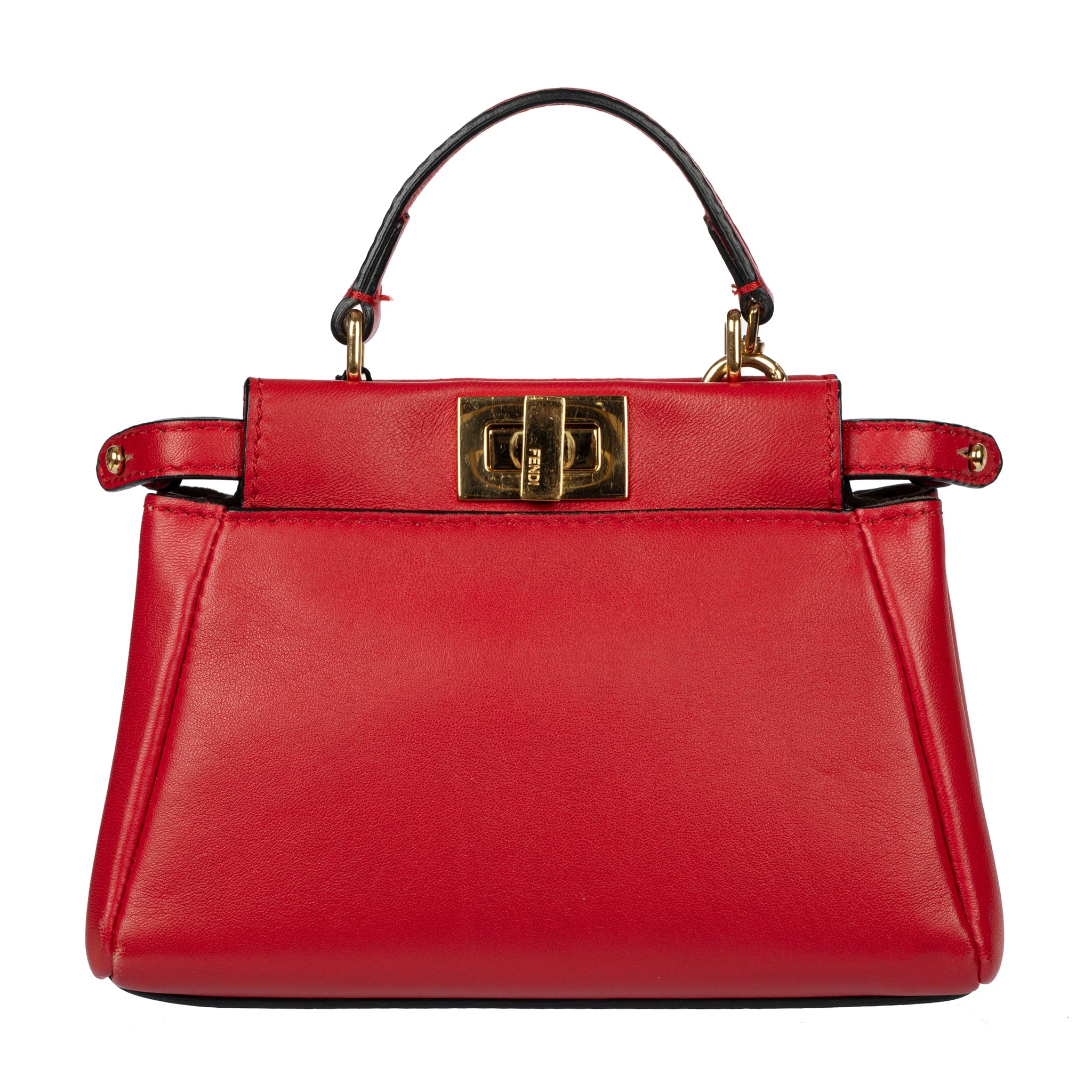 Fendi Micro Red Leather Peekaboo Cross Body Bag Gold Tone Hardware