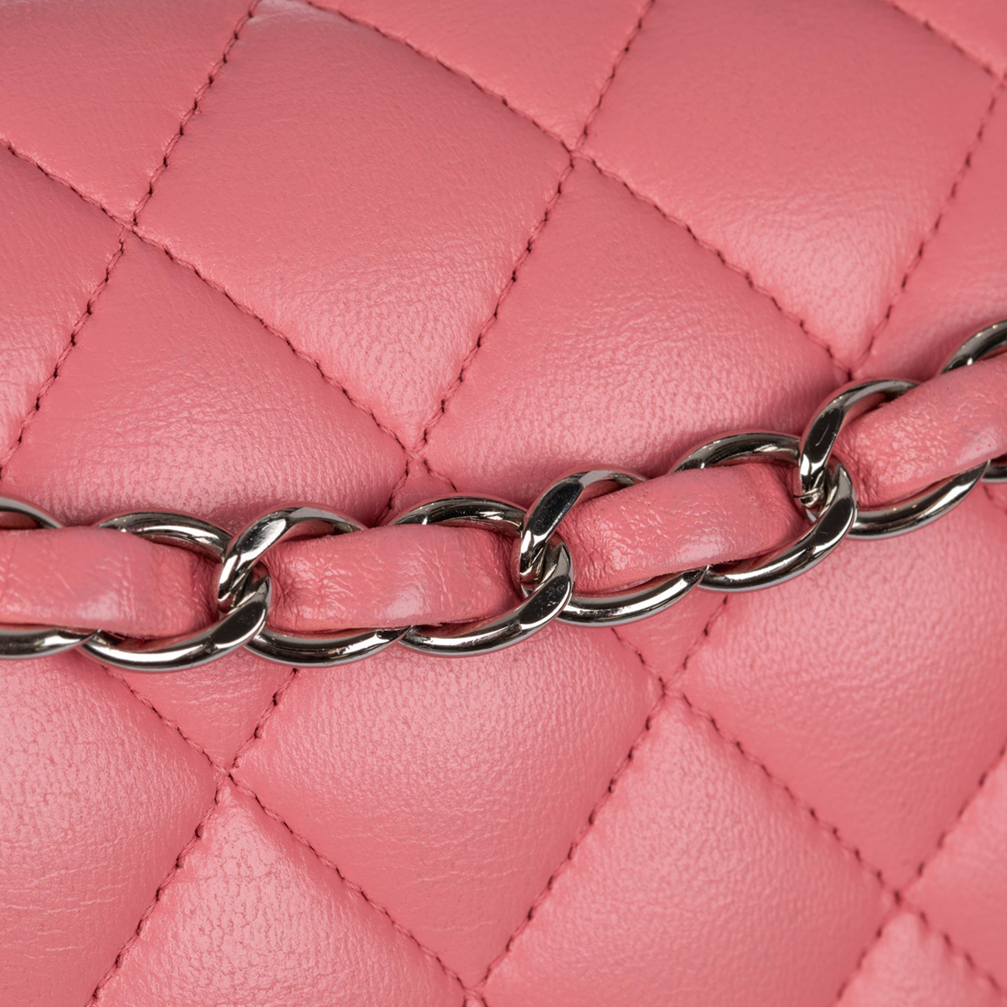 Chanel Medium Double Classic Flap Bag Pink Lambskin Leather Gold Tone Hardware