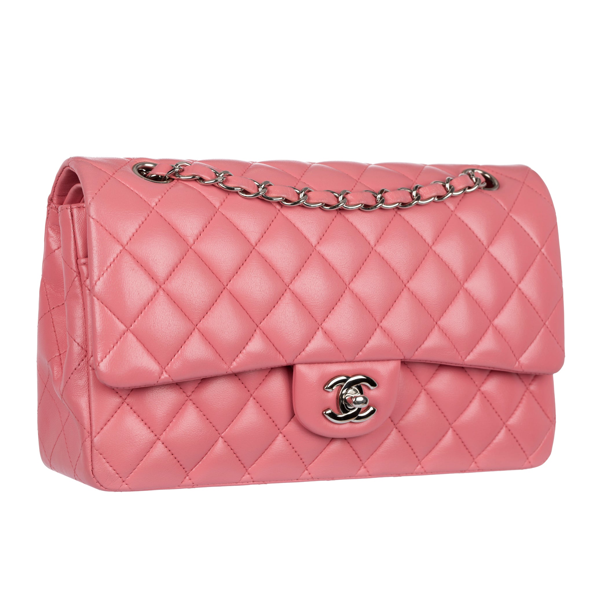 Chanel Medium Double Classic Flap Bag Pink Lambskin Leather Gold Tone Hardware