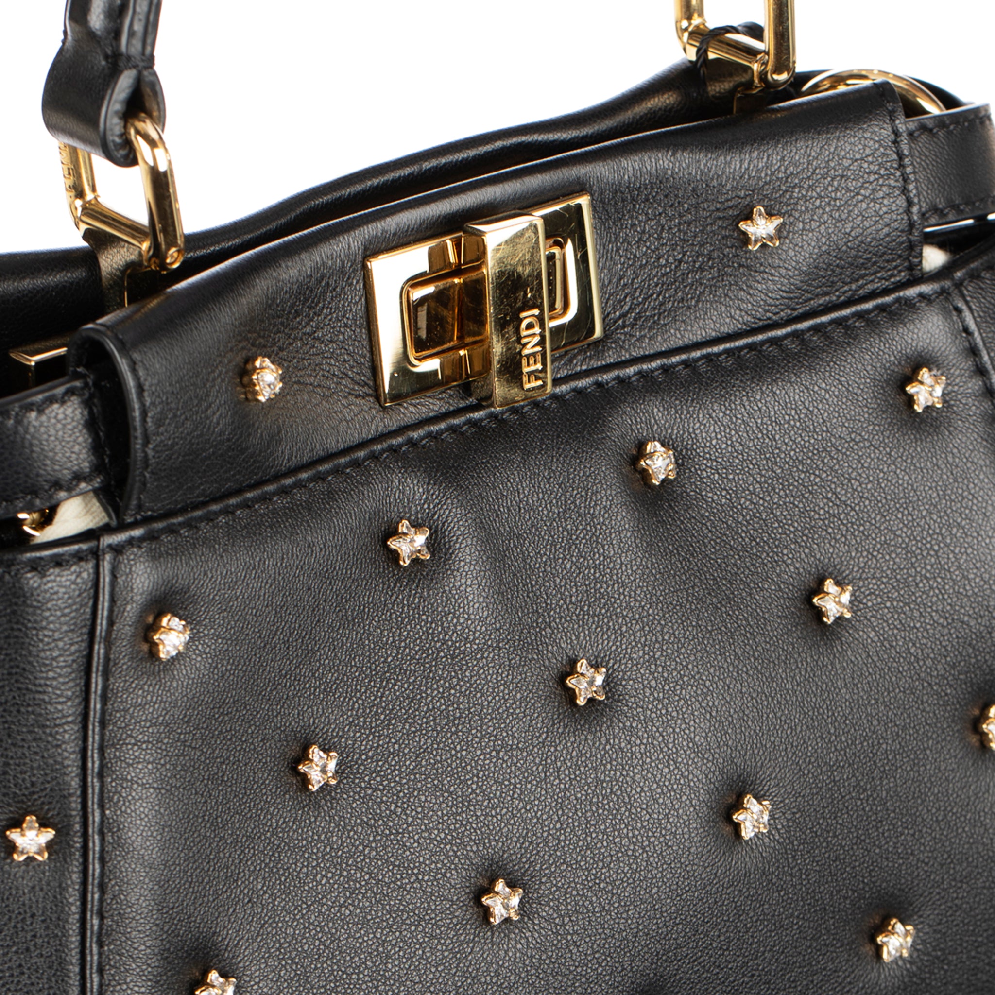 Fendi Mini Peekaboo Black Leather With Crystal Star Embellishment