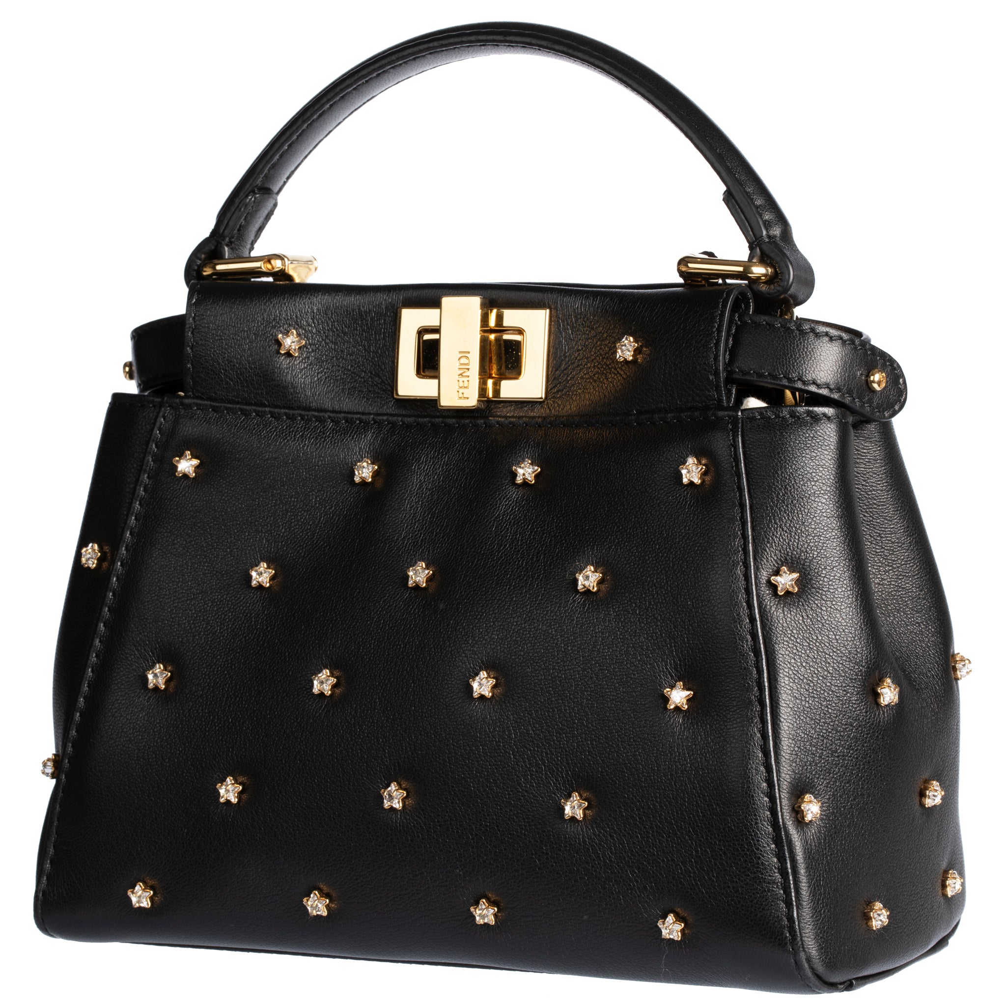 Fendi Mini Peekaboo Black Leather With Crystal Star Embellishment