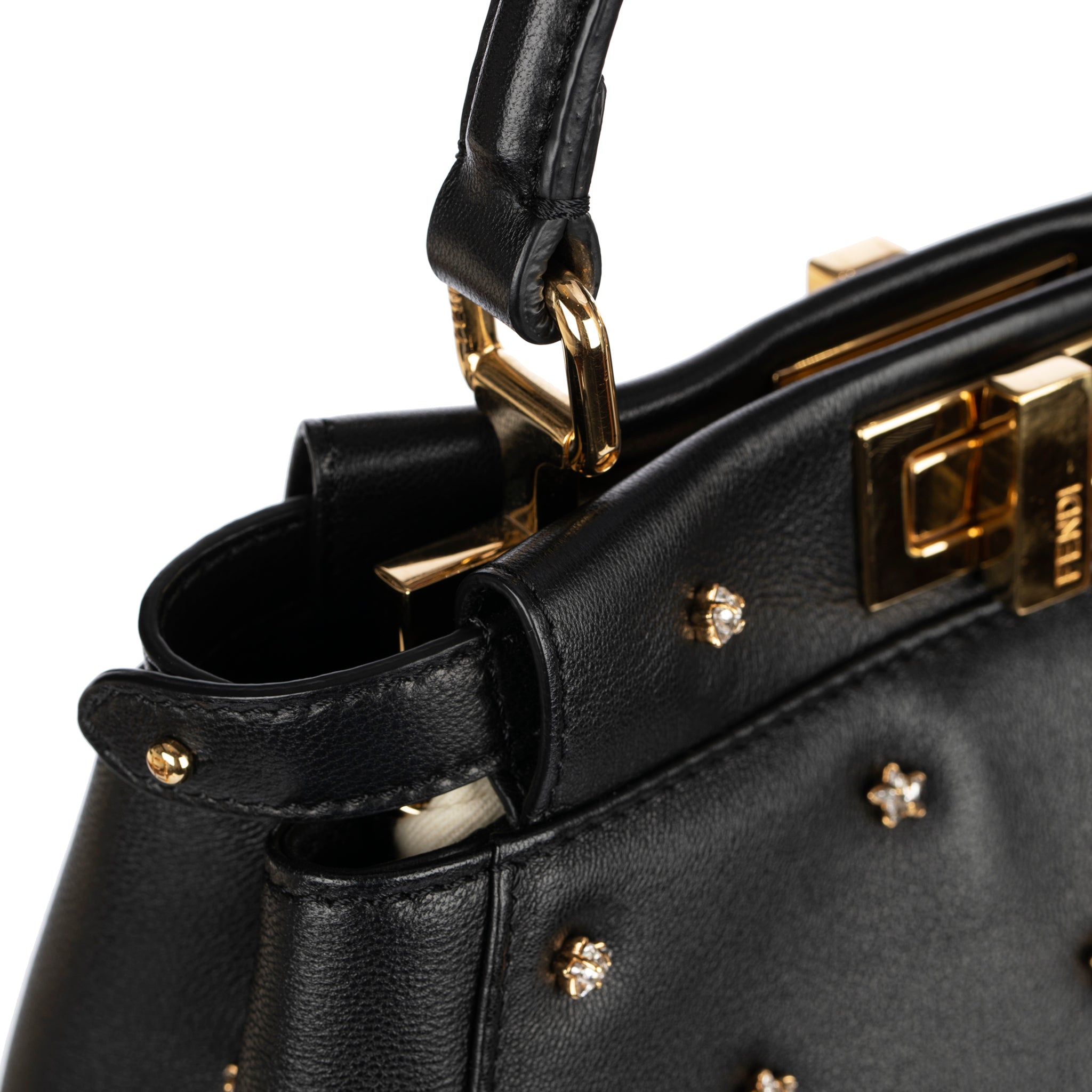 Fendi Mini Peekaboo Black Leather With Crystal Star Embellishment