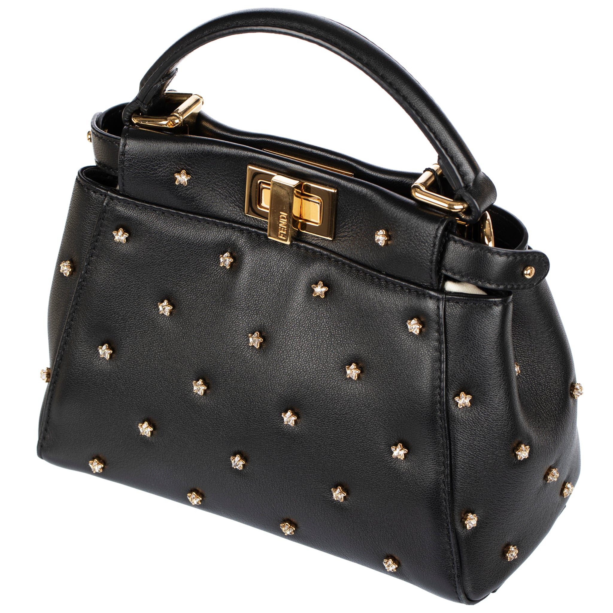 Fendi Mini Peekaboo Black Leather With Crystal Star Embellishment