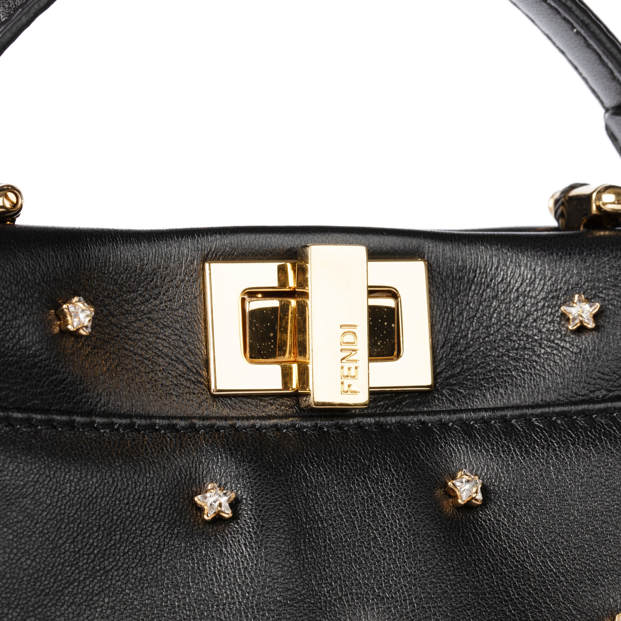 Fendi Mini Peekaboo Black Leather With Crystal Star Embellishment