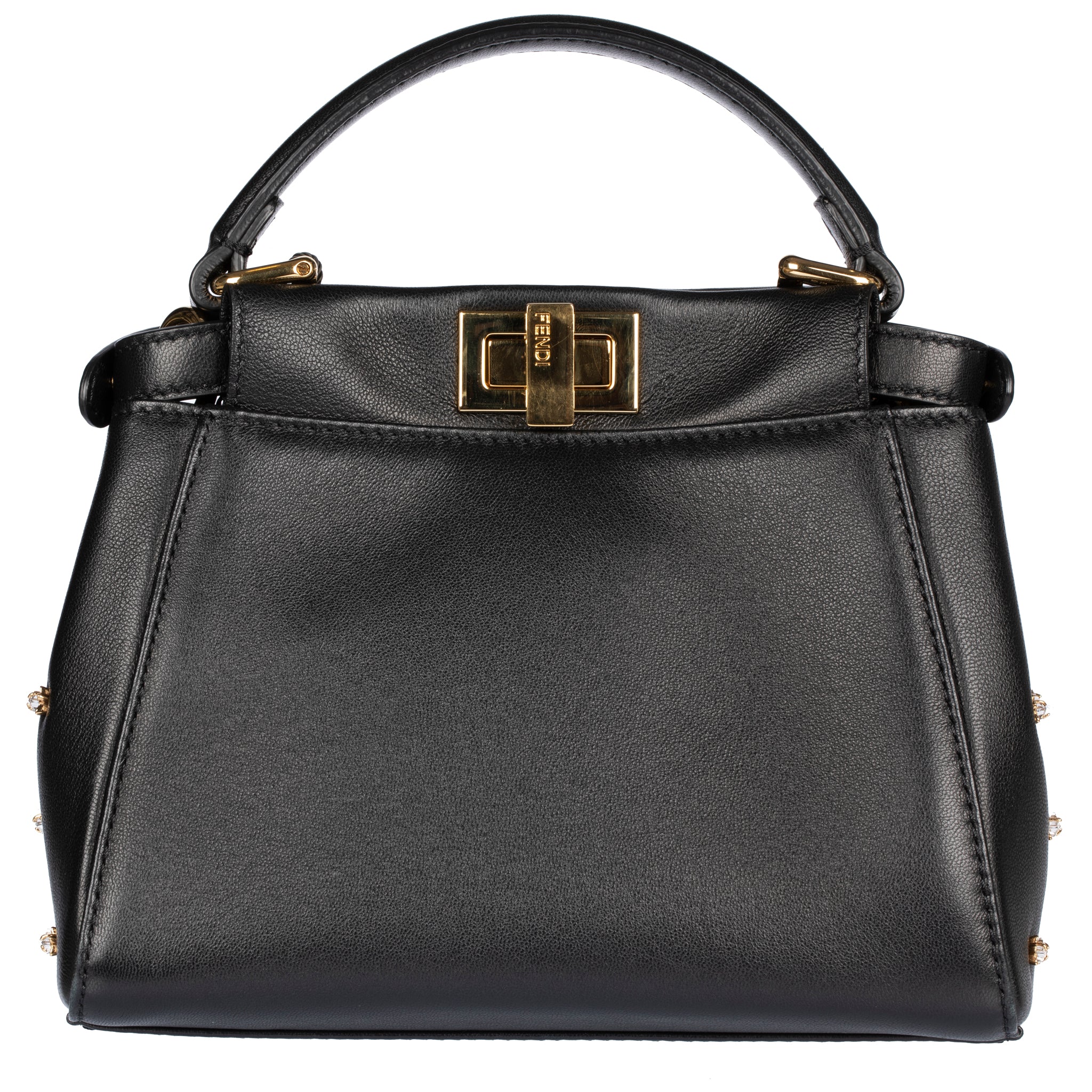 Fendi Mini Peekaboo Black Leather With Crystal Star Embellishment
