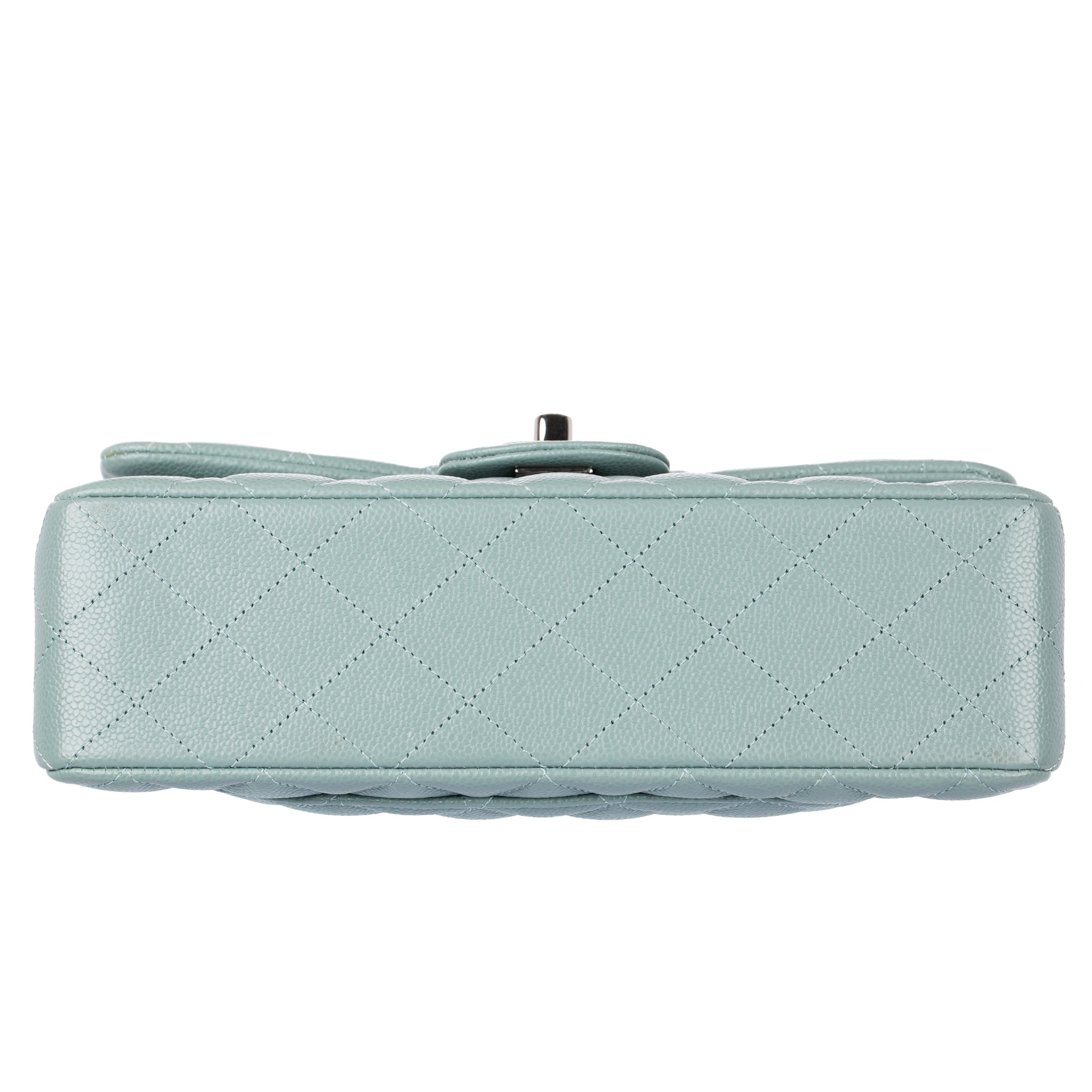 Chanel Small Double Classic Flap Bag Dusty Blue Caviar Leather Silver Tone Hardware