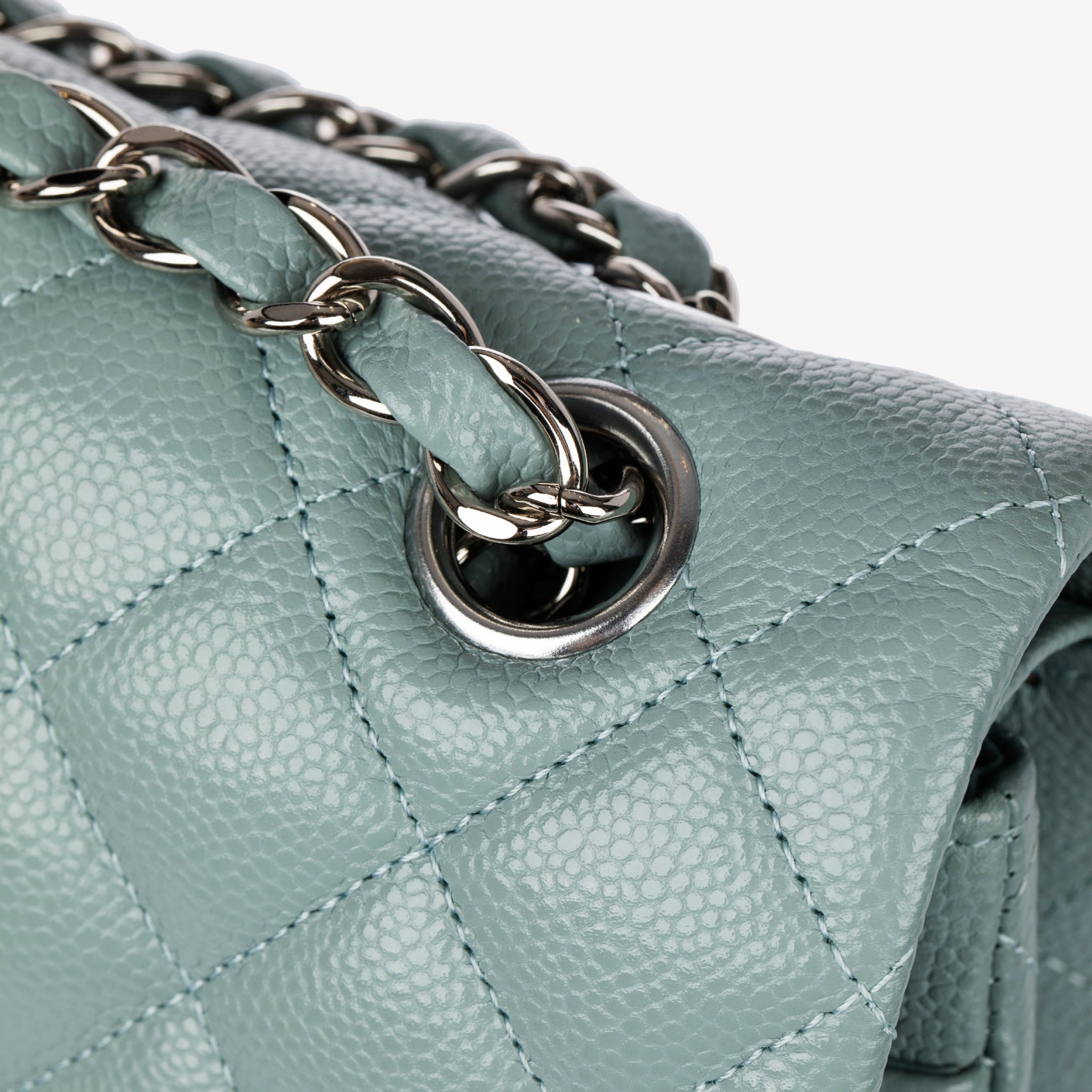 Chanel Small Double Classic Flap Bag Dusty Blue Caviar Leather Silver Tone Hardware