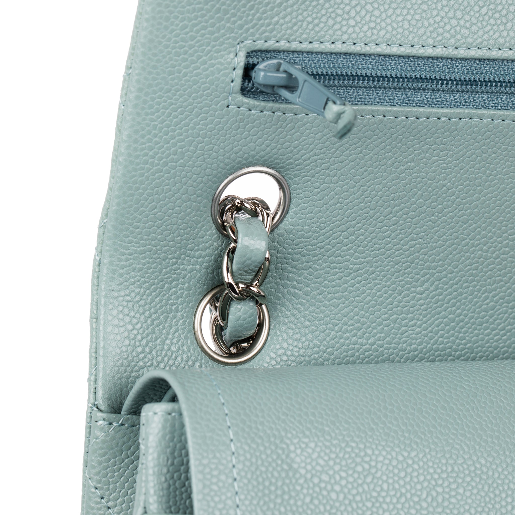 Chanel Small Double Classic Flap Bag Dusty Blue Caviar Leather Silver Tone Hardware