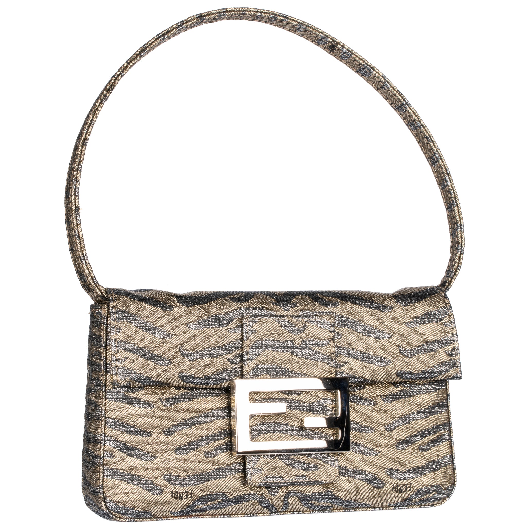 Fendi Micro Baguette Clutch Metallic Gold Zebra Pattern