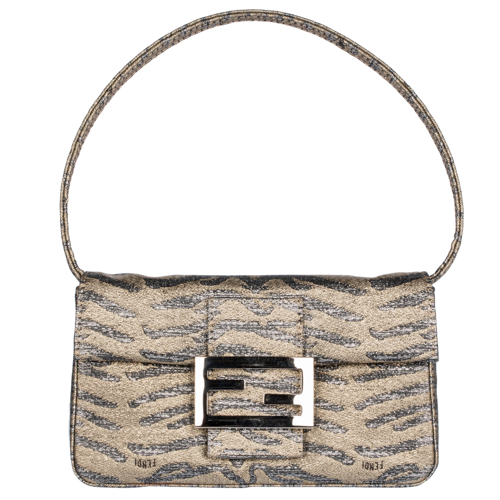 Fendi Micro Baguette Clutch Metallic Gold Zebra Pattern
