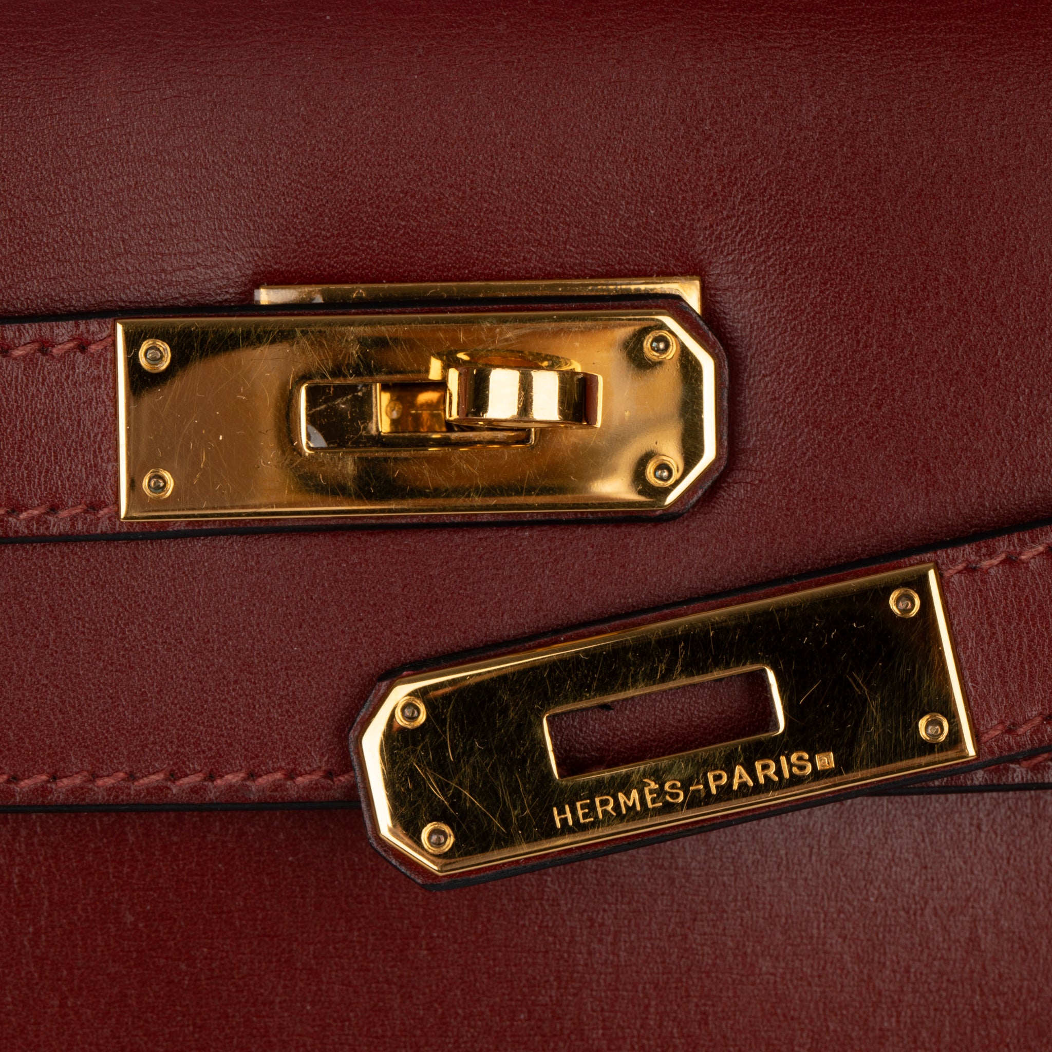 Hermes Vintage Kelly 32cm Rouge H Box Leather Gold Hardware