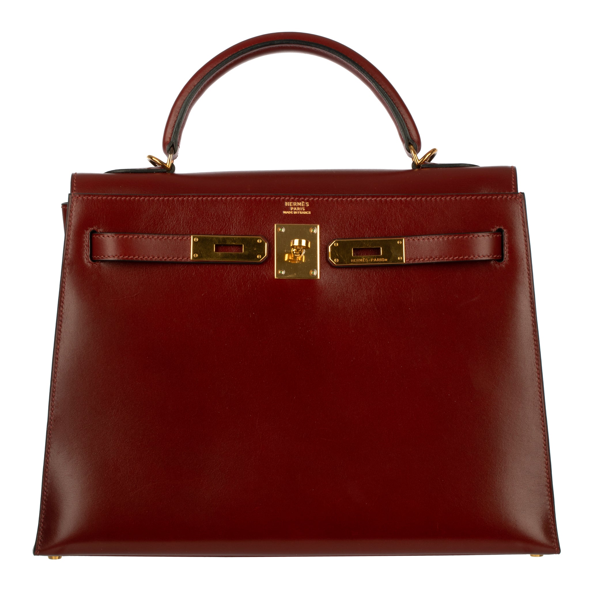 Hermes Vintage Kelly 32cm Rouge H Box Leather Gold Hardware