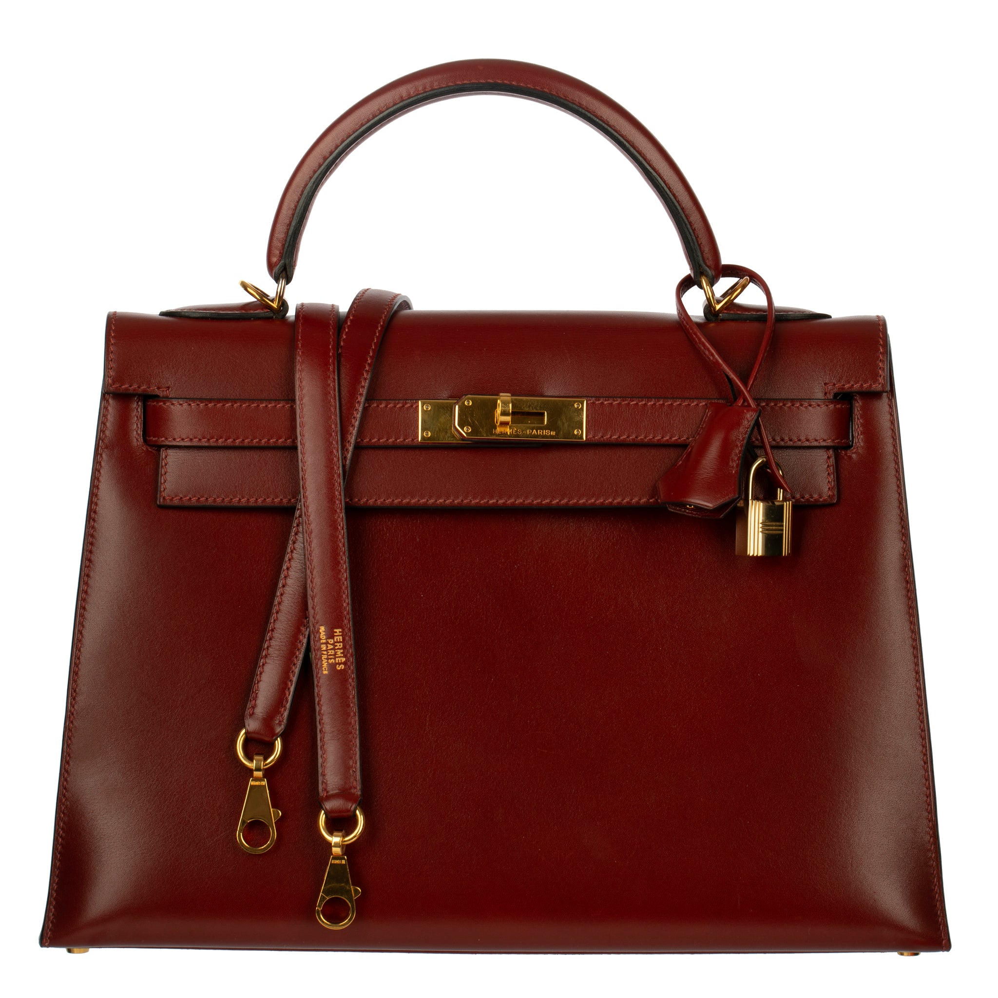 Hermes Vintage Kelly 32cm Rouge H Box Leather Gold Hardware