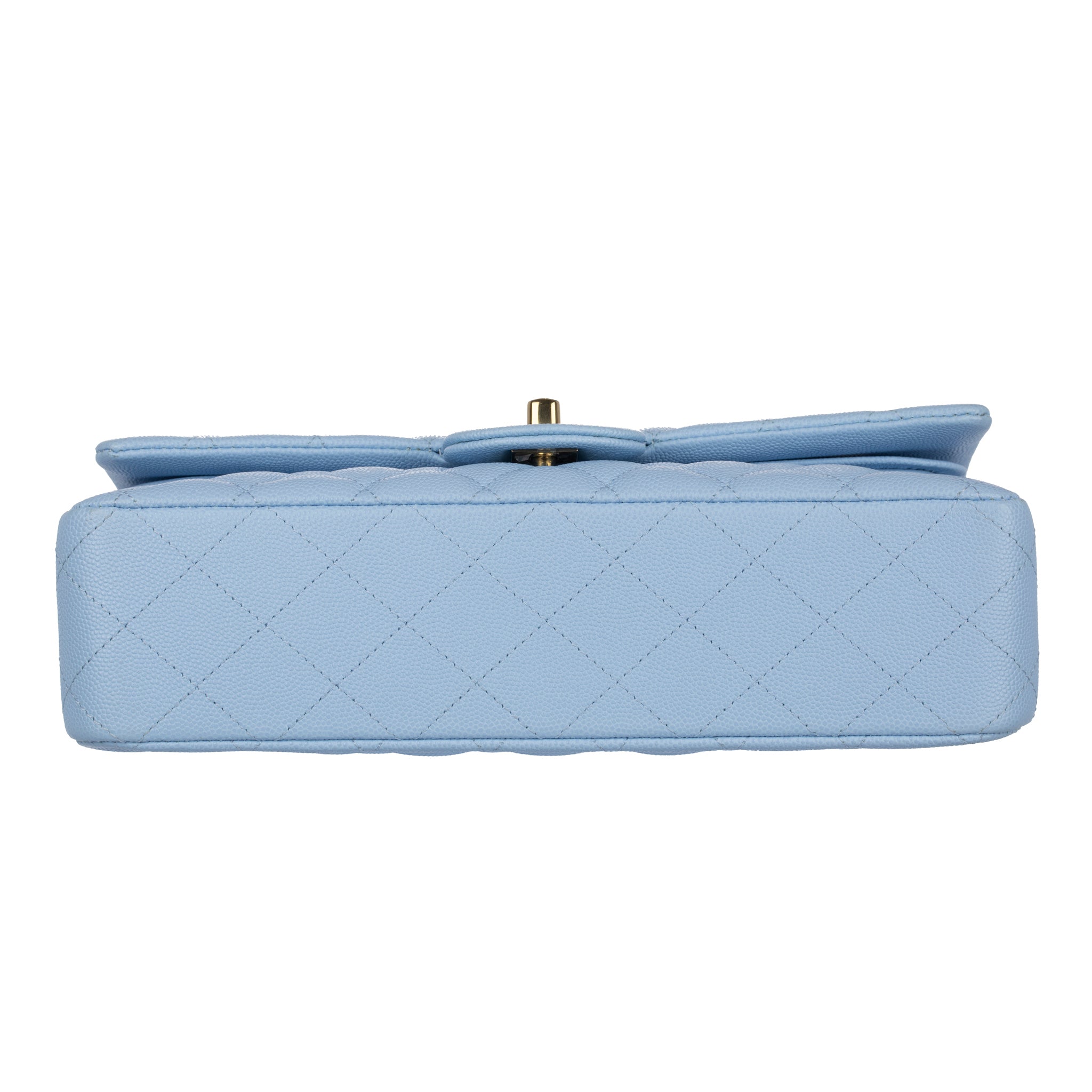 Chanel Medium Double Classic Flap Bag Pale Blue Caviar Leather Gold Tone Hardware