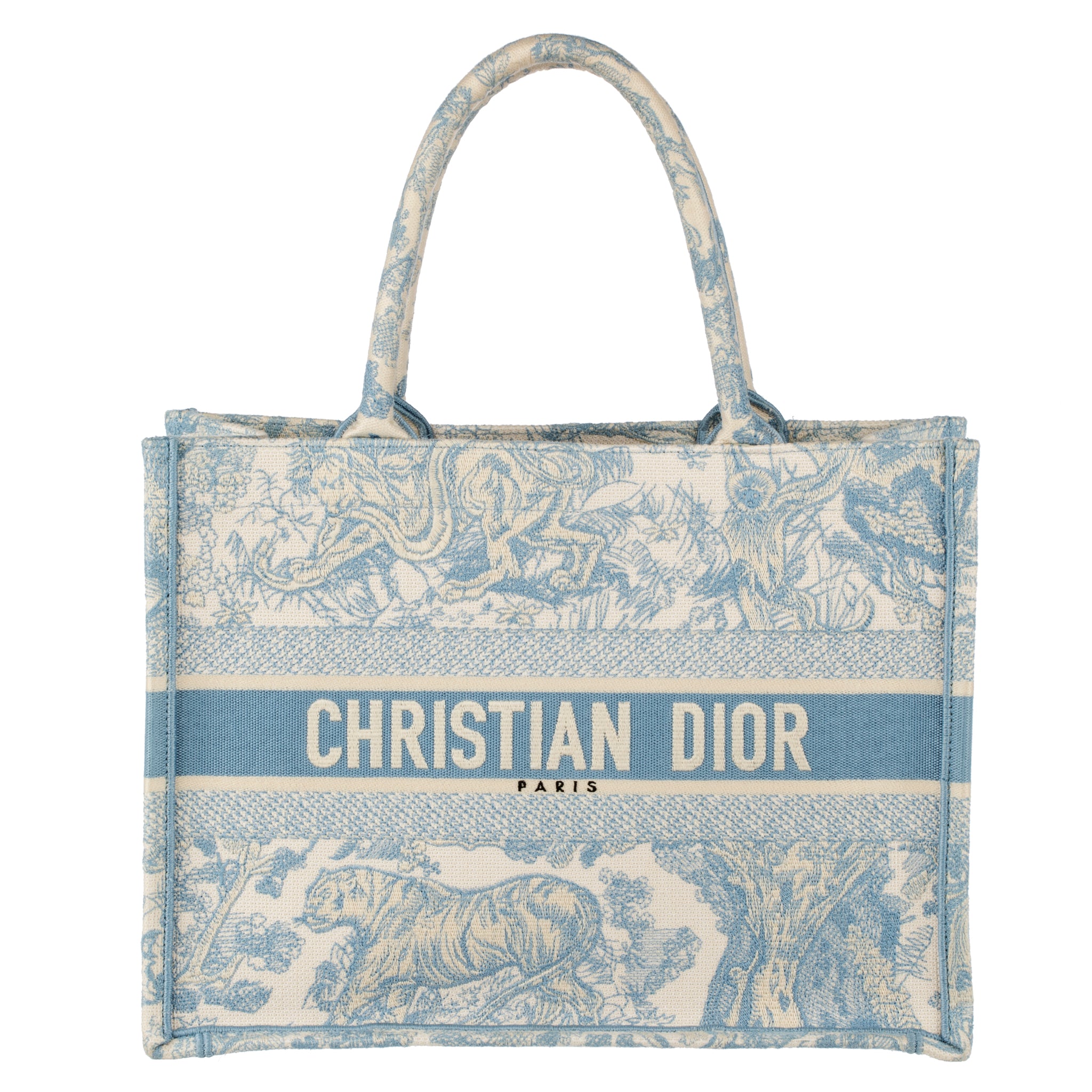 Christian Dior Canvas Embroidered Medium Dioriviera Toile De Jouy Book Tote Light Blue