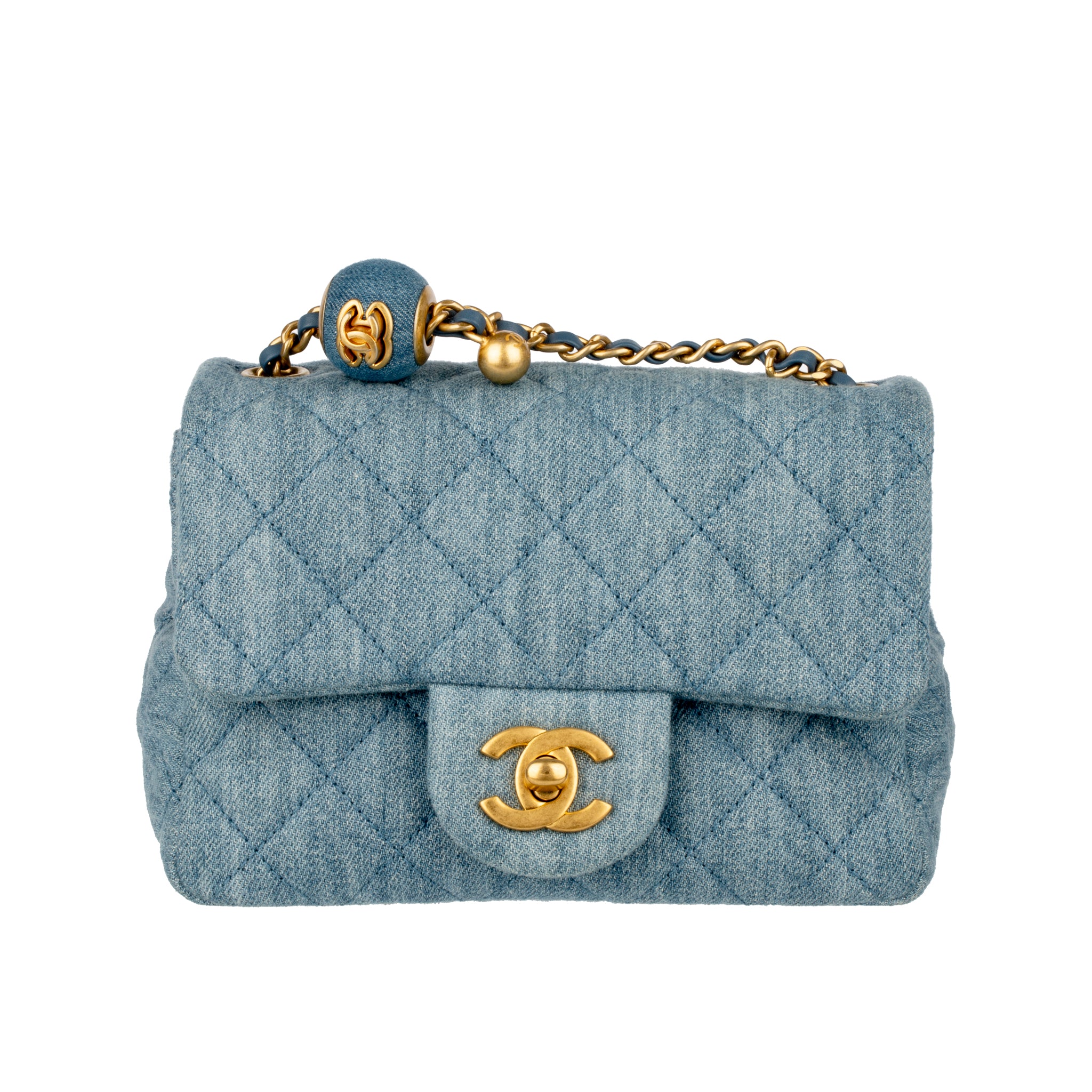 Chanel Pearl Crush Mini Square Flap Bag Denim Gold Hardware